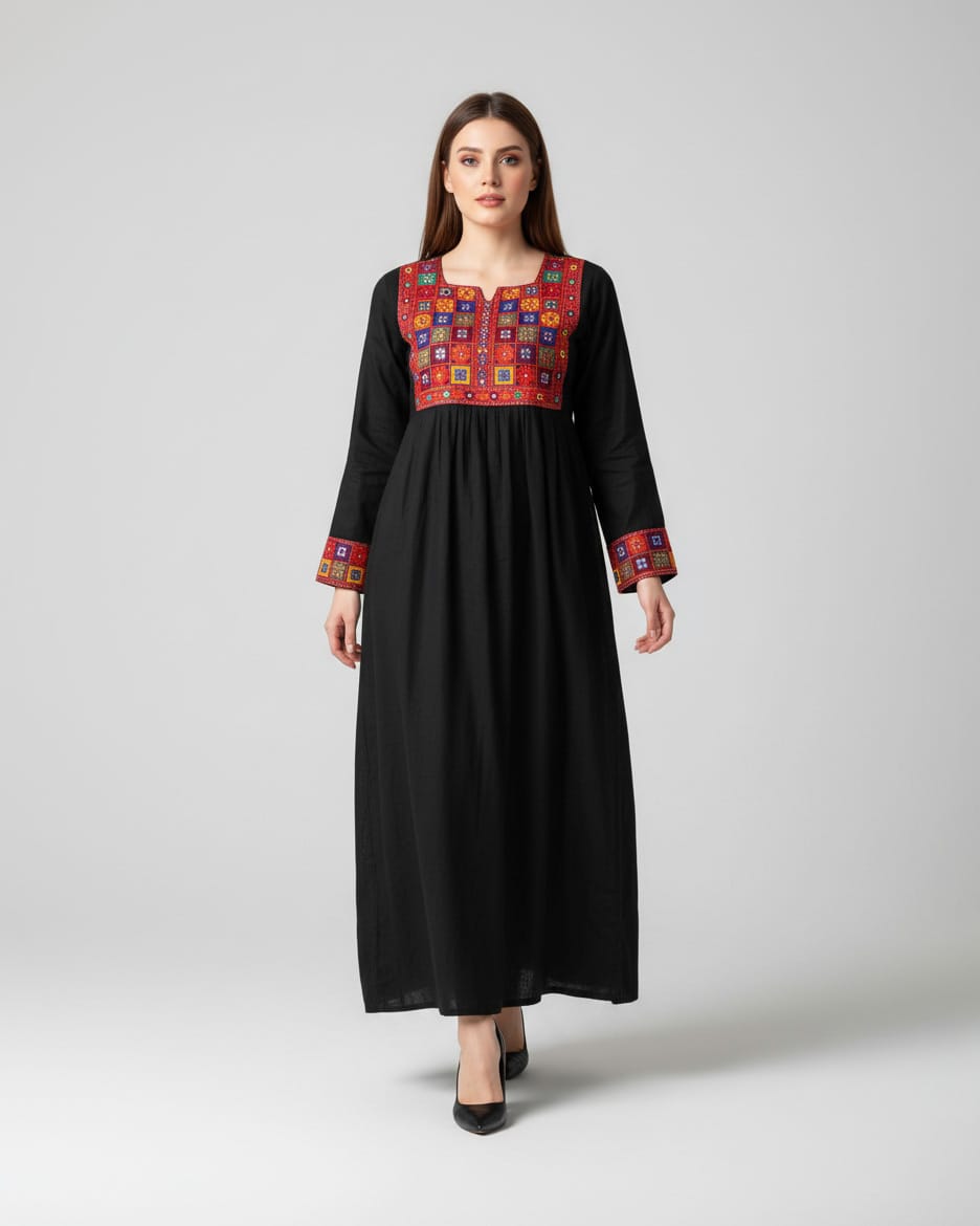 Black Afghan Dress with Colorful Embroidery
