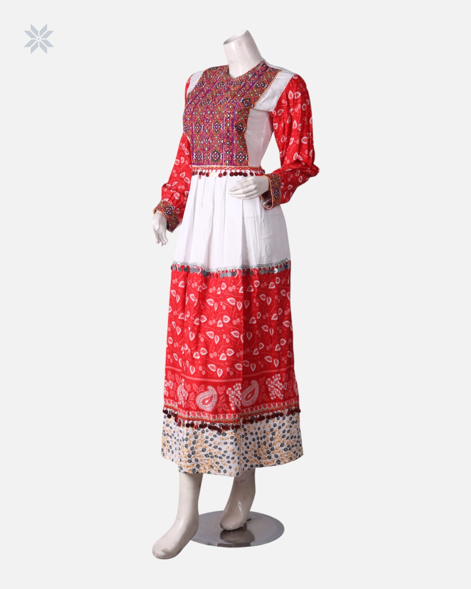 Afghani Two Tone Red and White Dress