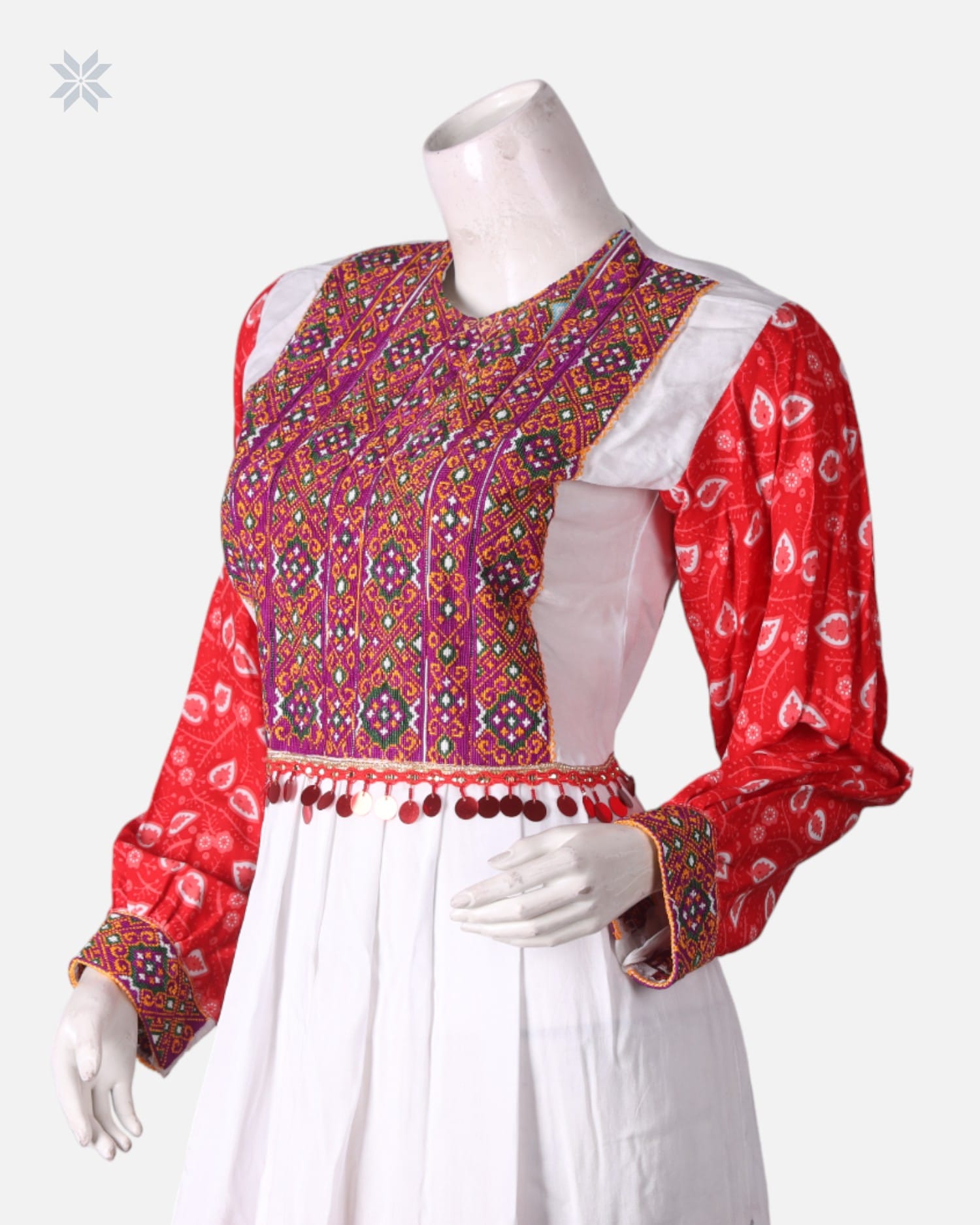 Afghani Two Tone Red and White Dress