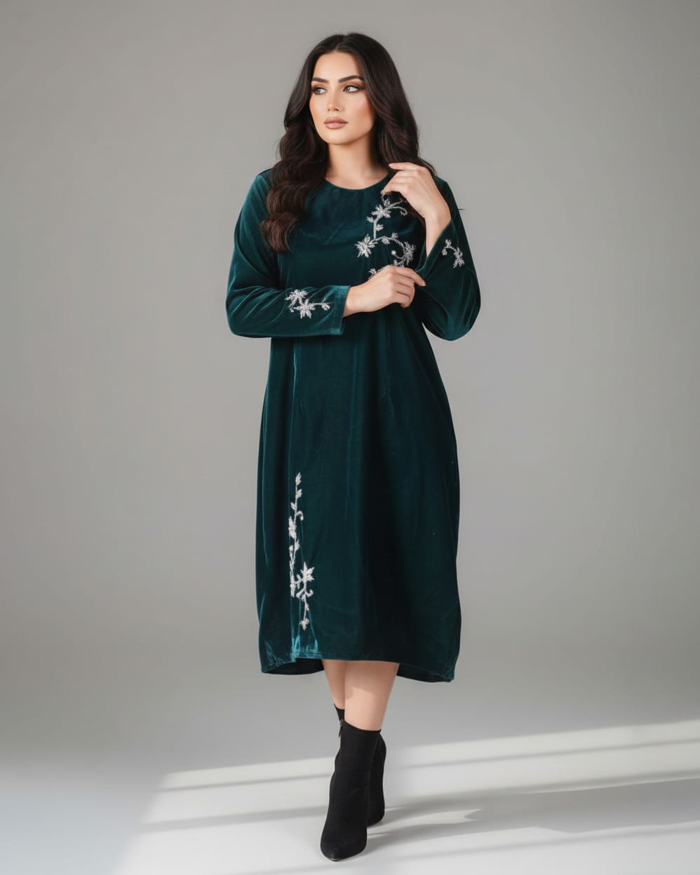 Green Velvet Afghani Dress