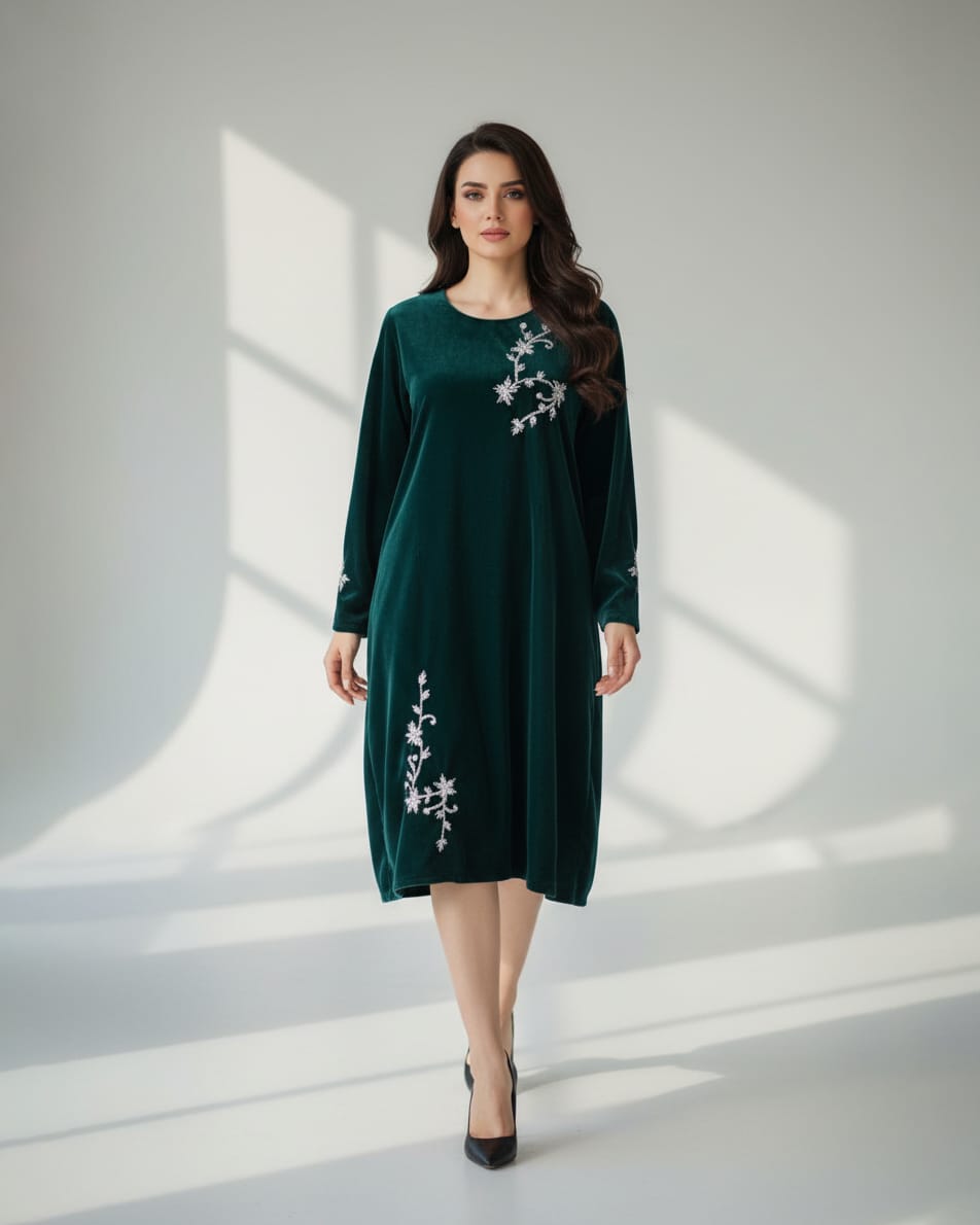 Green Velvet Afghani Dress