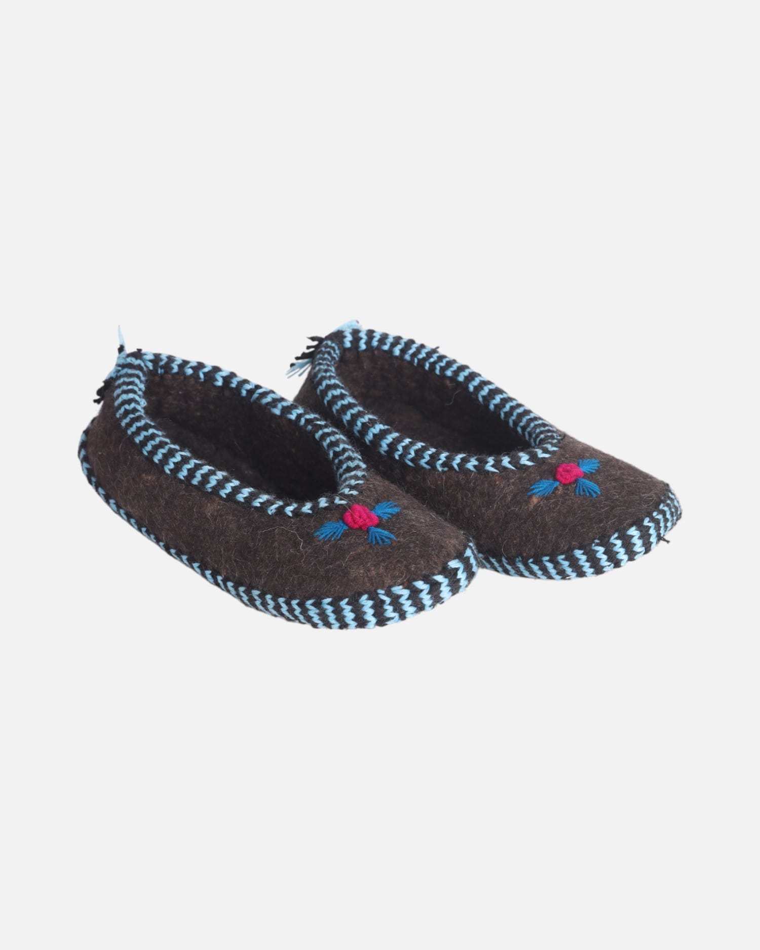 Handmade Wool Felt Slippers with Blue & Red Embroidery