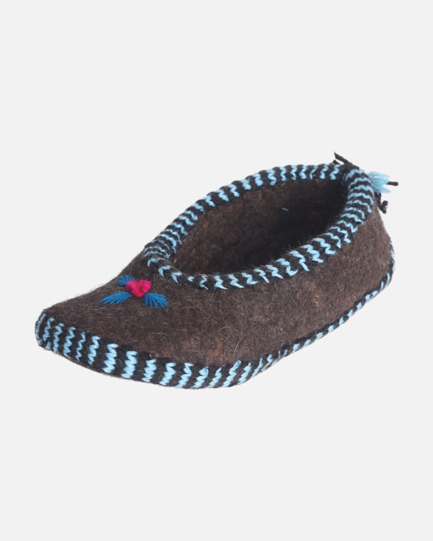 Handmade Wool Felt Slippers with Blue & Red Embroidery