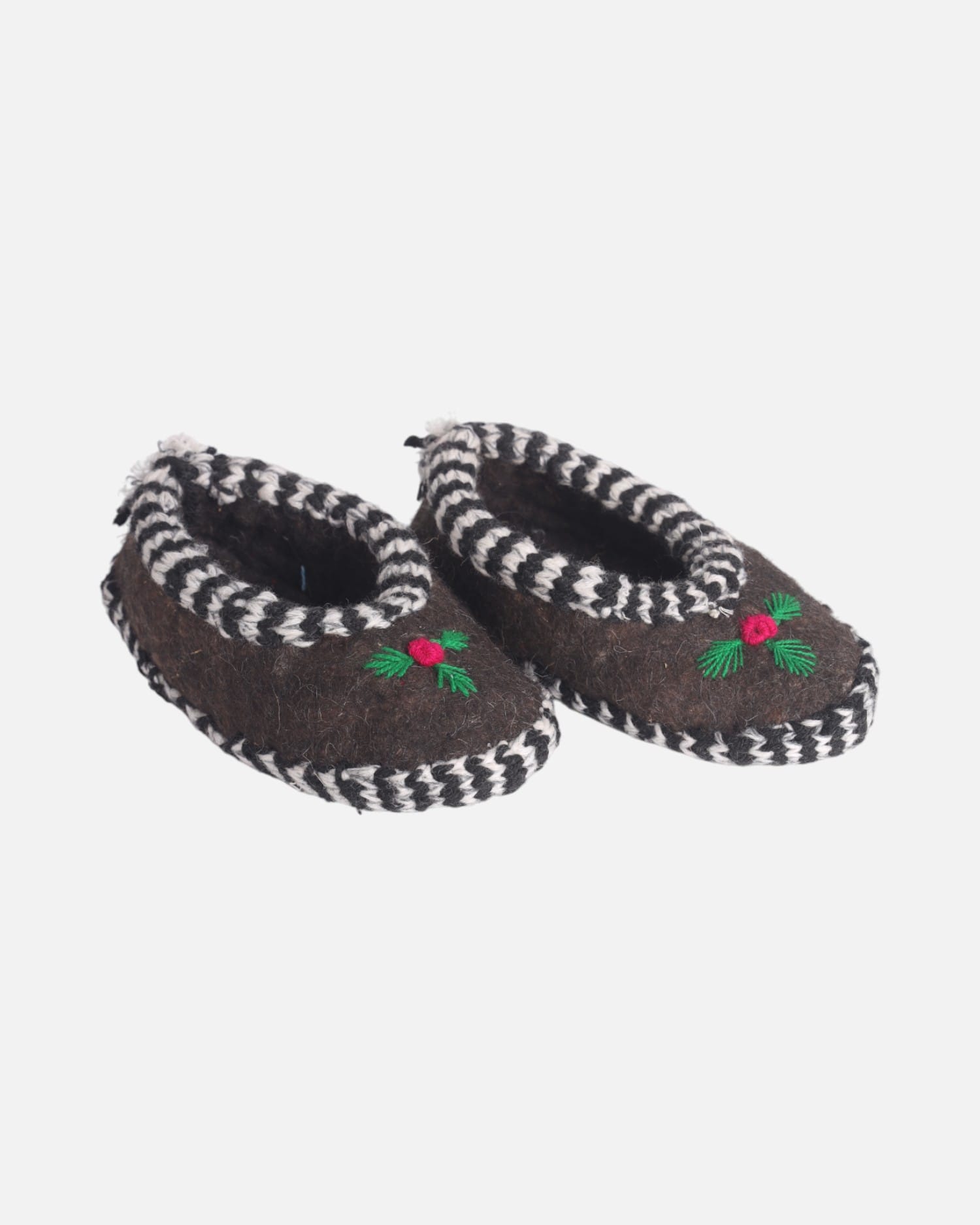 Traditional Handmade Wool Felt Slippers Bamyan with Black & White Stripes