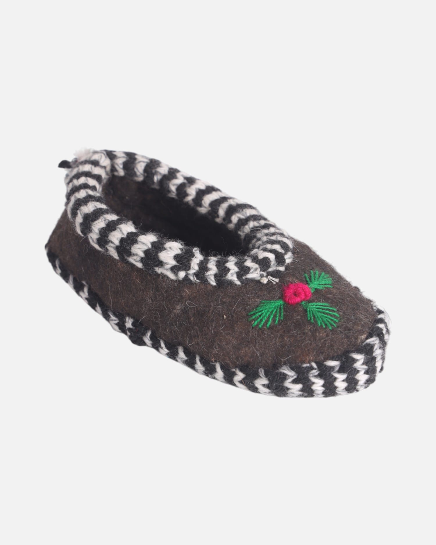 Traditional Handmade Wool Felt Slippers Bamyan with Black & White Stripes