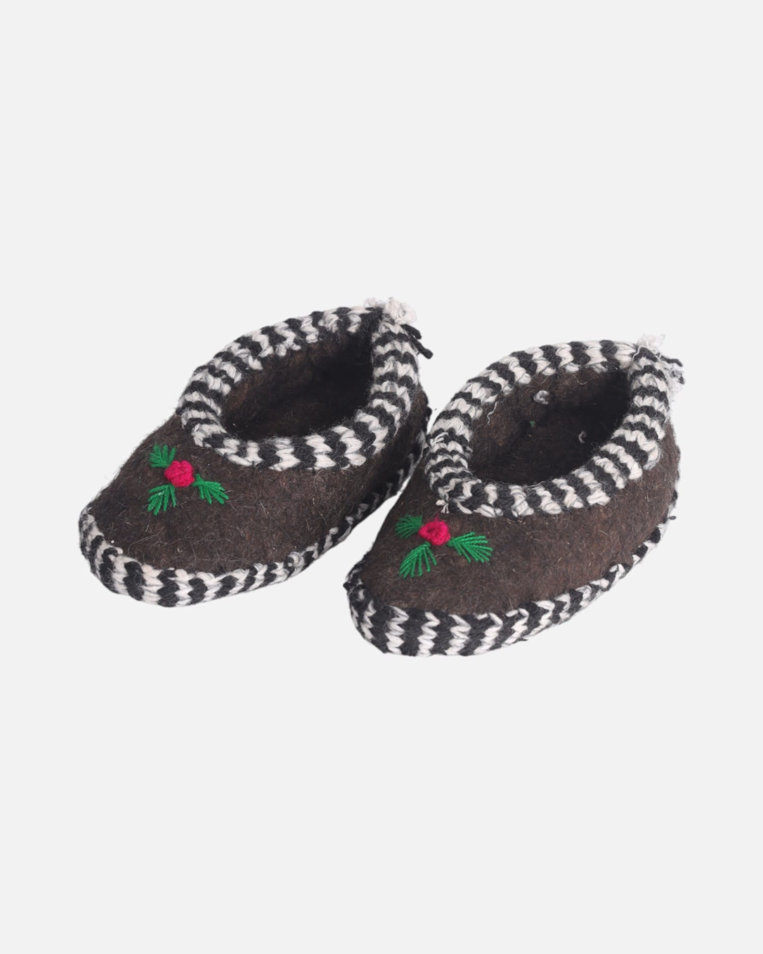 Traditional Handmade Wool Felt Slippers Bamyan with Black & White Stripes