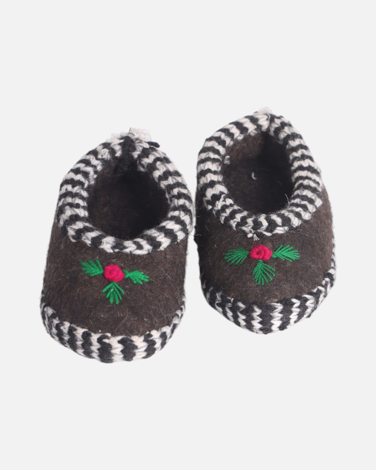 Traditional Handmade Wool Felt Slippers Bamyan with Black & White Stripes