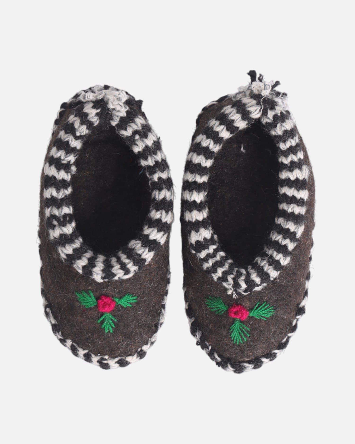 Traditional Handmade Wool Felt Slippers Bamyan with Black & White Stripes