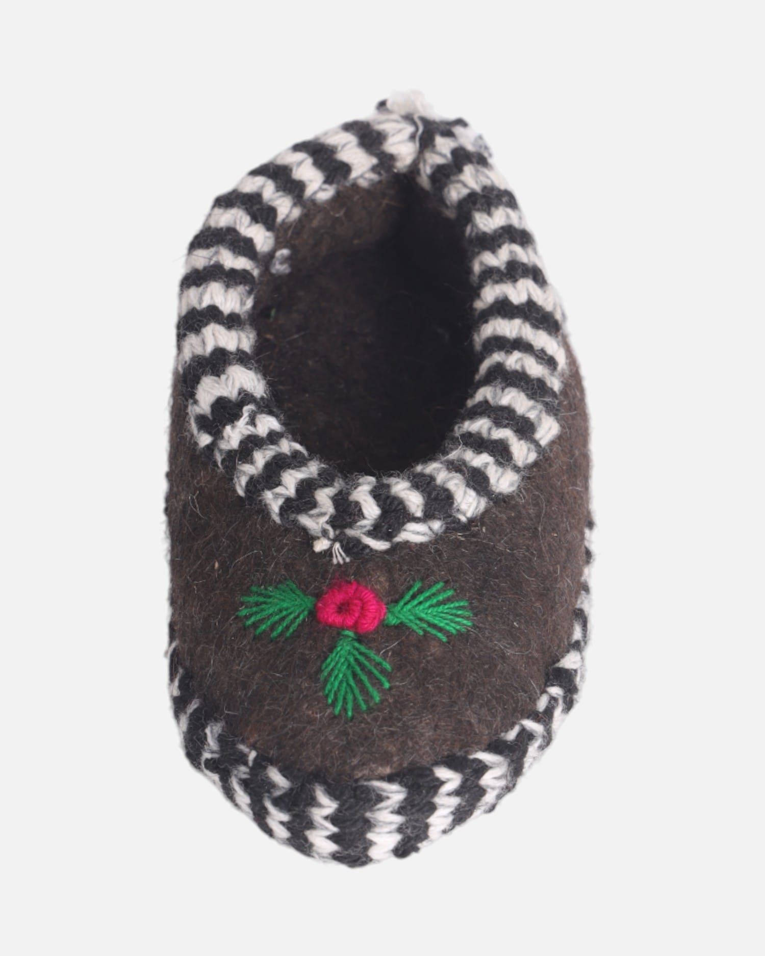 Traditional Handmade Wool Felt Slippers Bamyan with Black & White Stripes