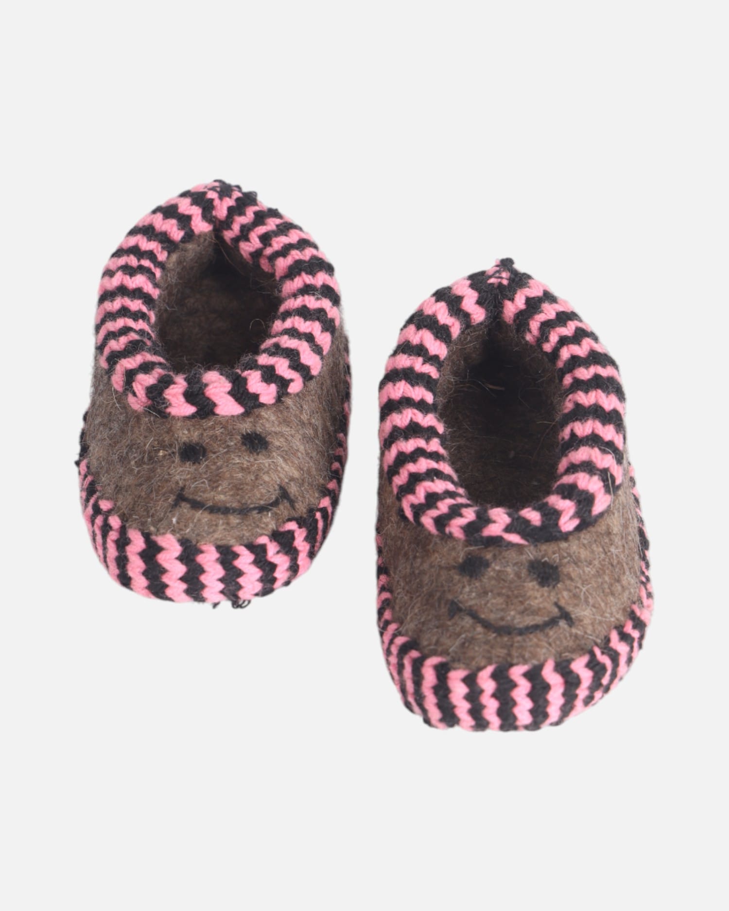 Handmade Wool Felt Slippers with Smiling Face