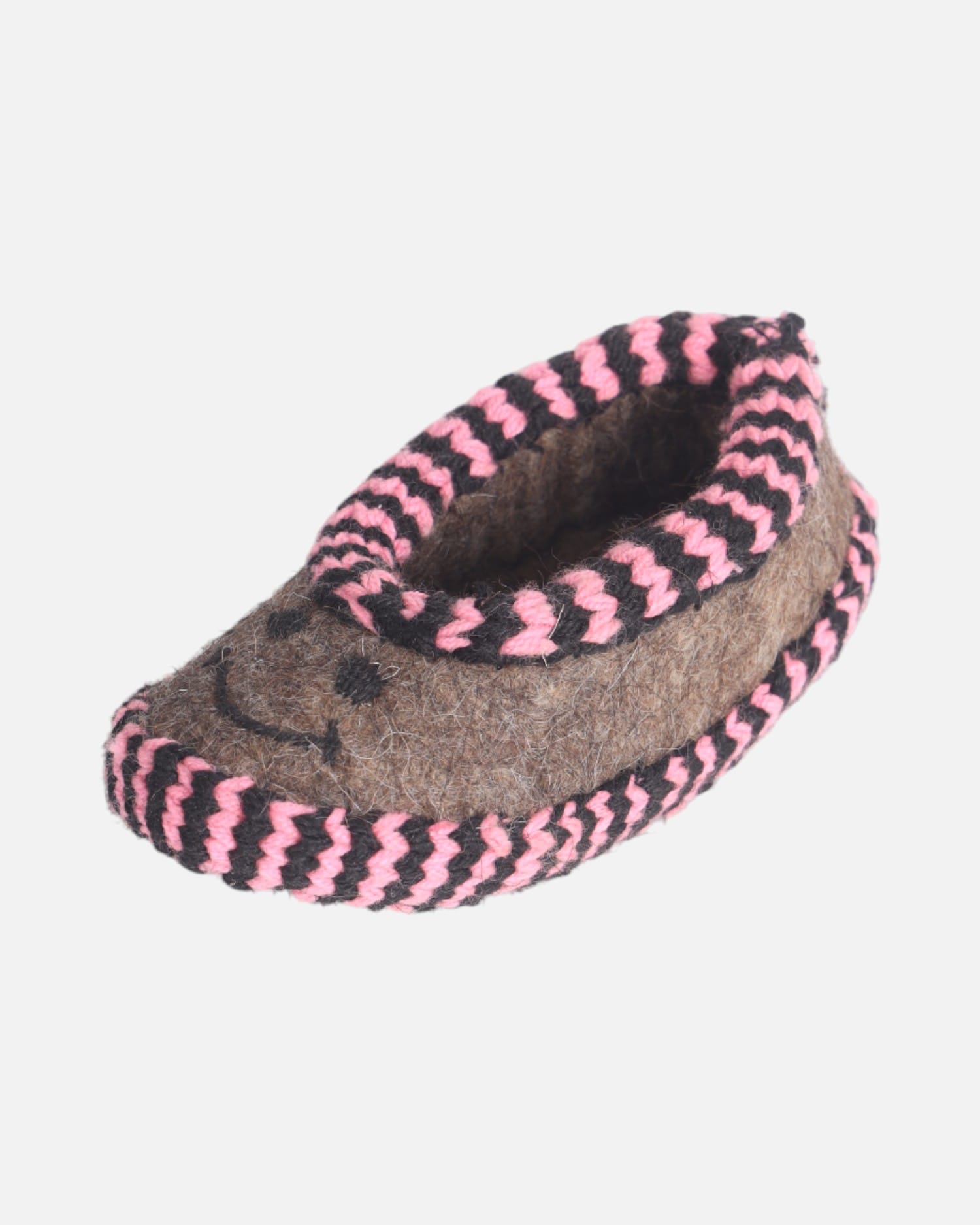 Handmade Wool Felt Slippers with Smiling Face