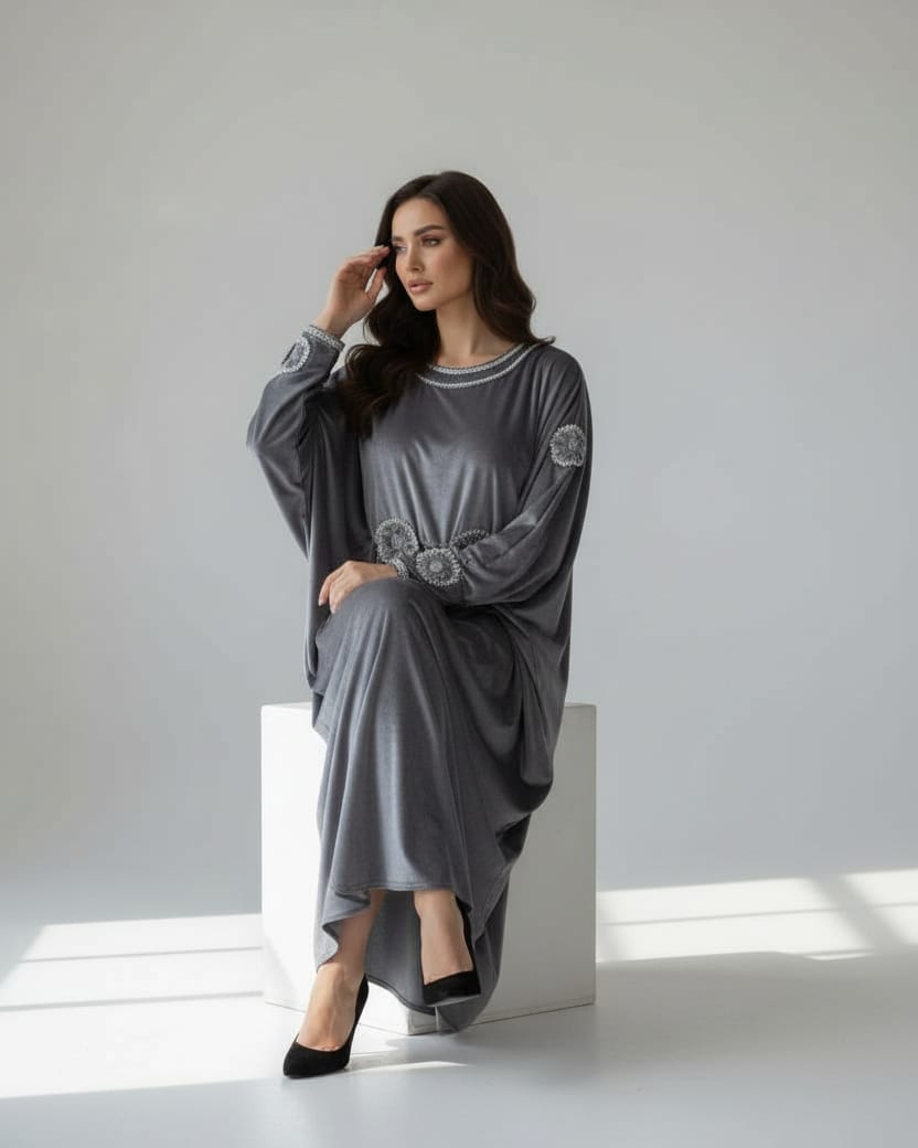Silver Velvet Hijab Dress