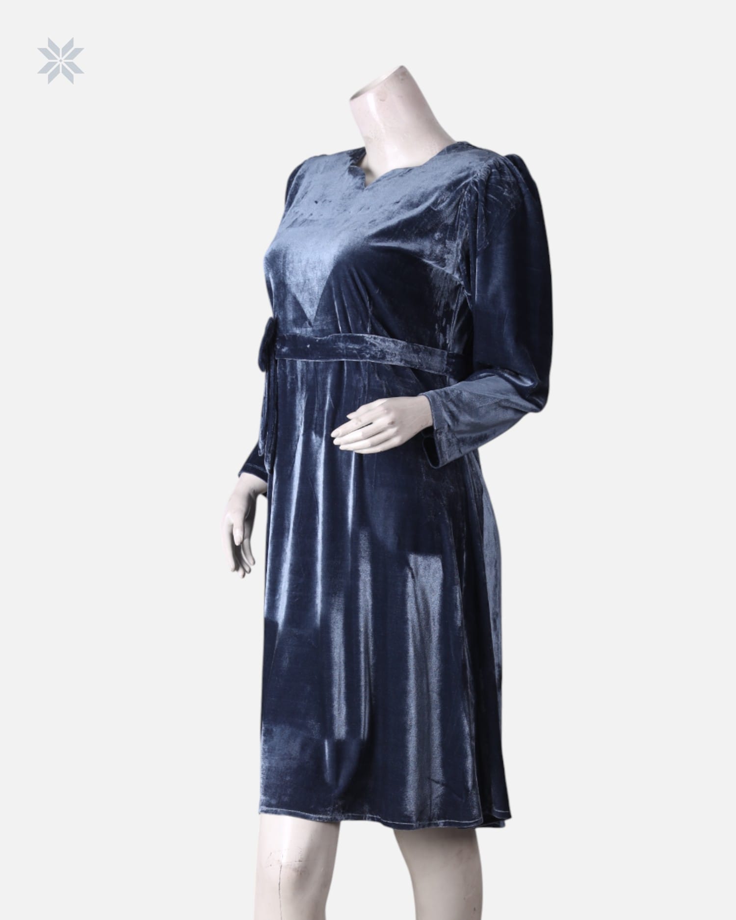 Afghani Velvet Dress in Deep Blue with Floral Embroidery