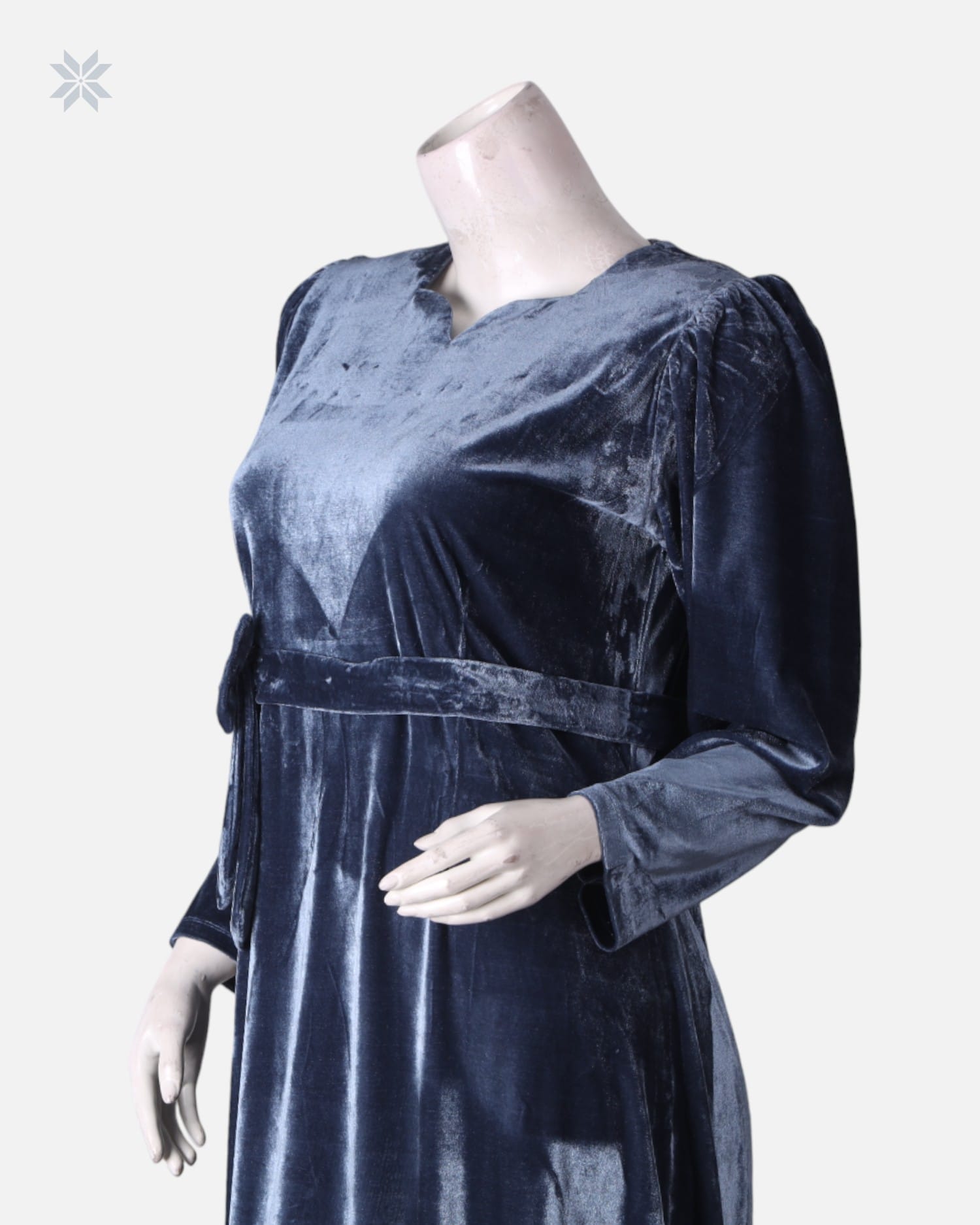 Afghani Velvet Dress in Deep Blue with Floral Embroidery