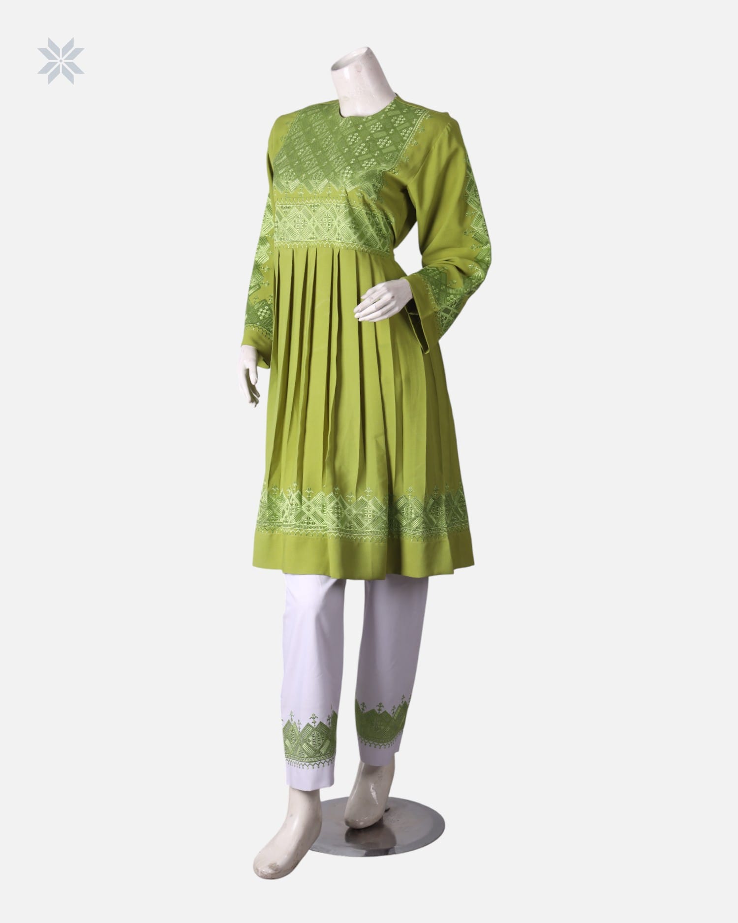 Light Green Pleated Dress with Matching Pants
