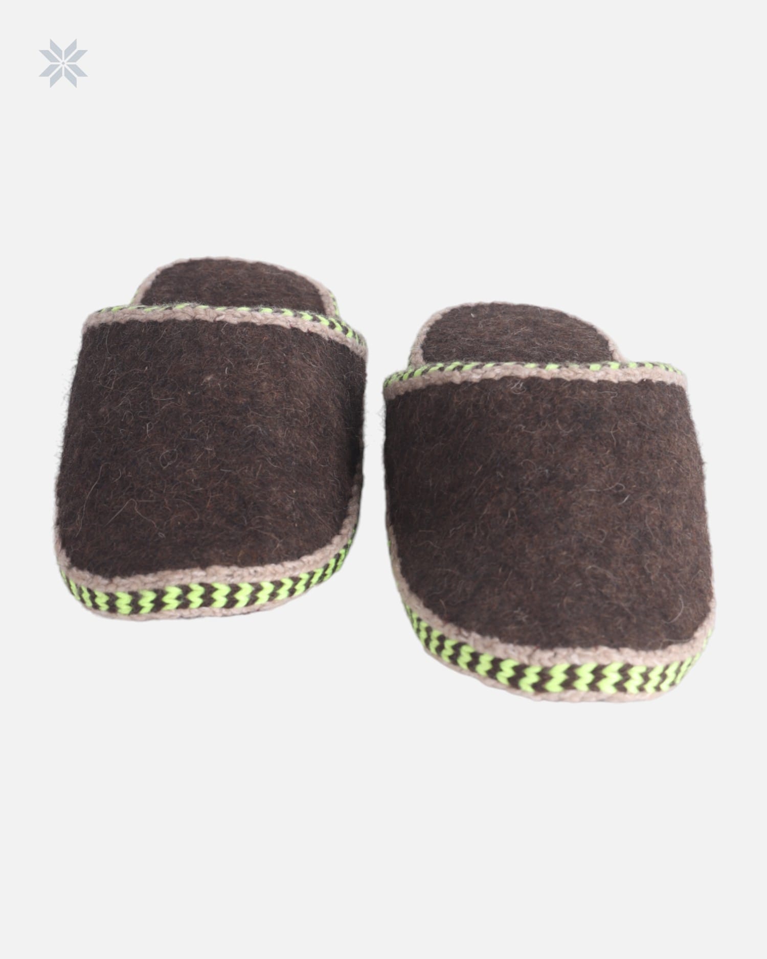 Woolen Slippers with Green and Black Knitted Borders