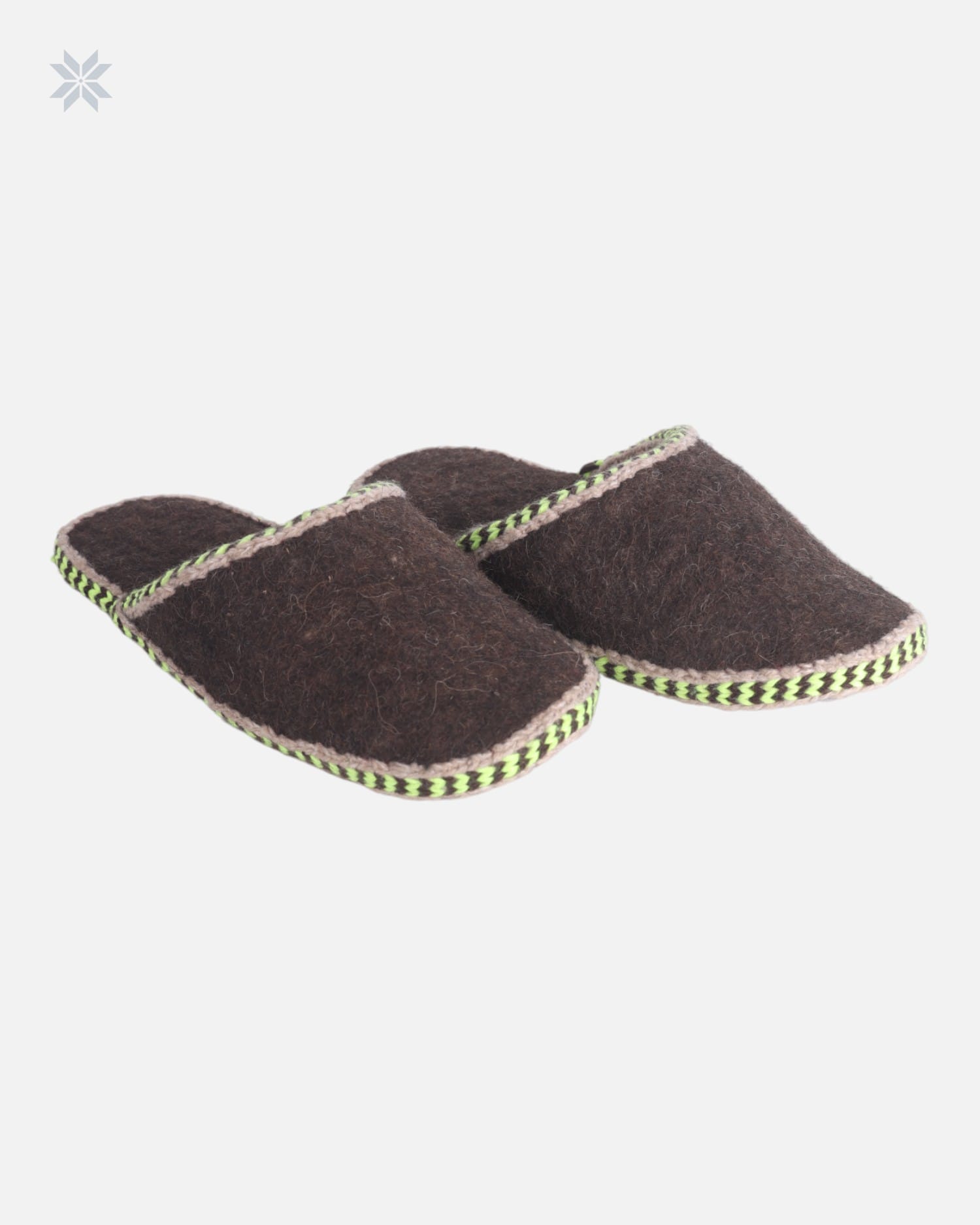Woolen Slippers with Green and Black Knitted Borders