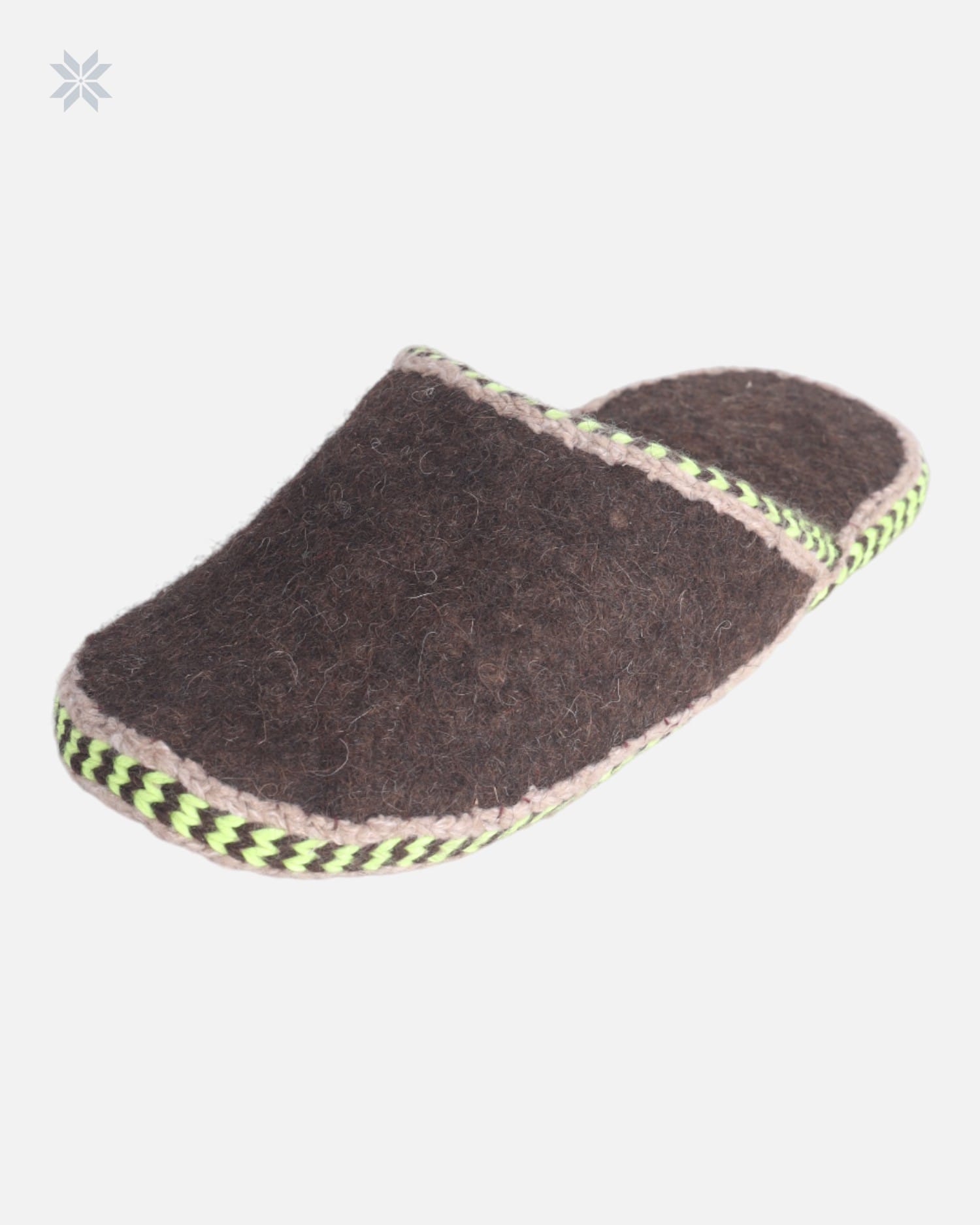 Woolen Slippers with Green and Black Knitted Borders