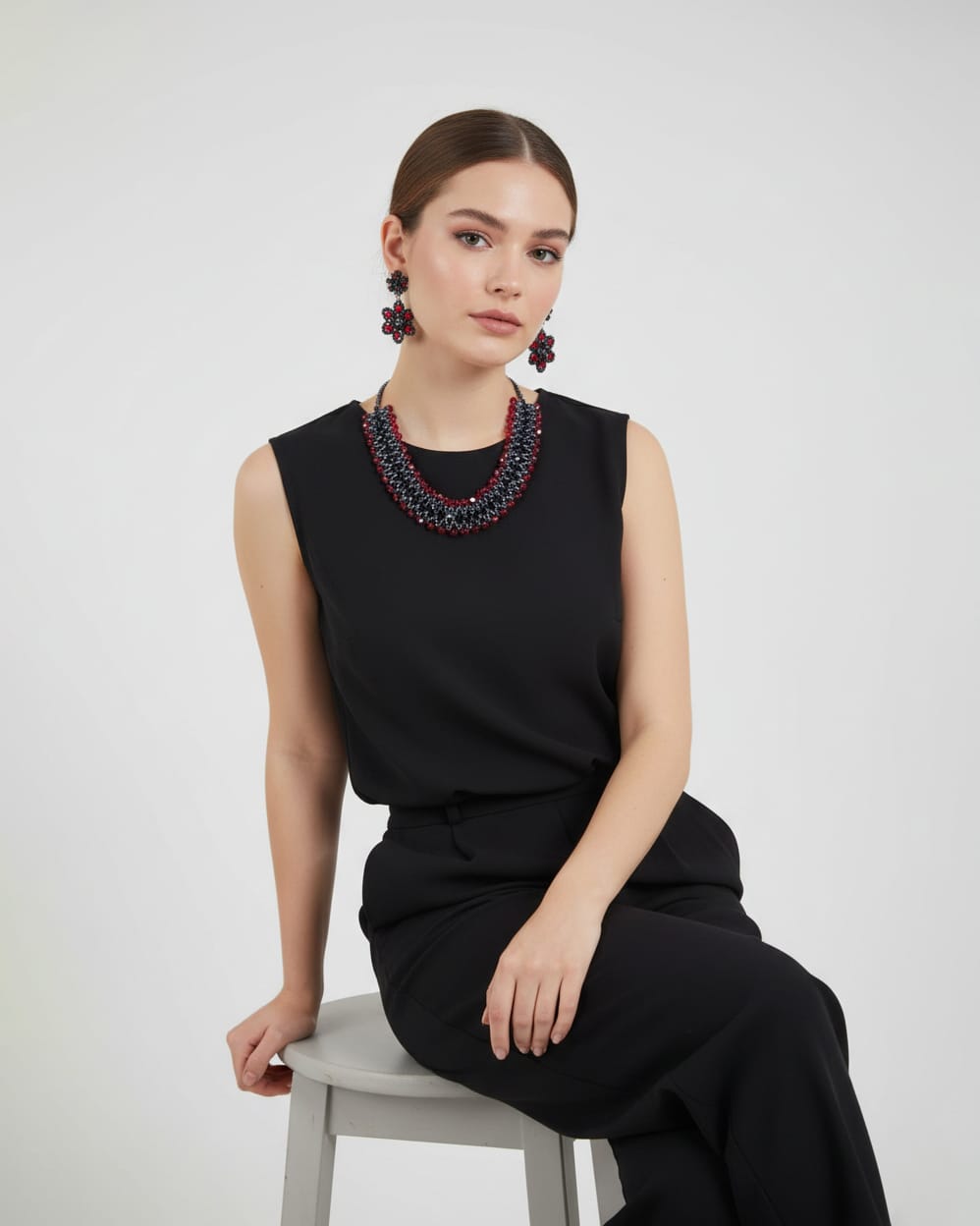 Red & Black Beaded Jewelry Set