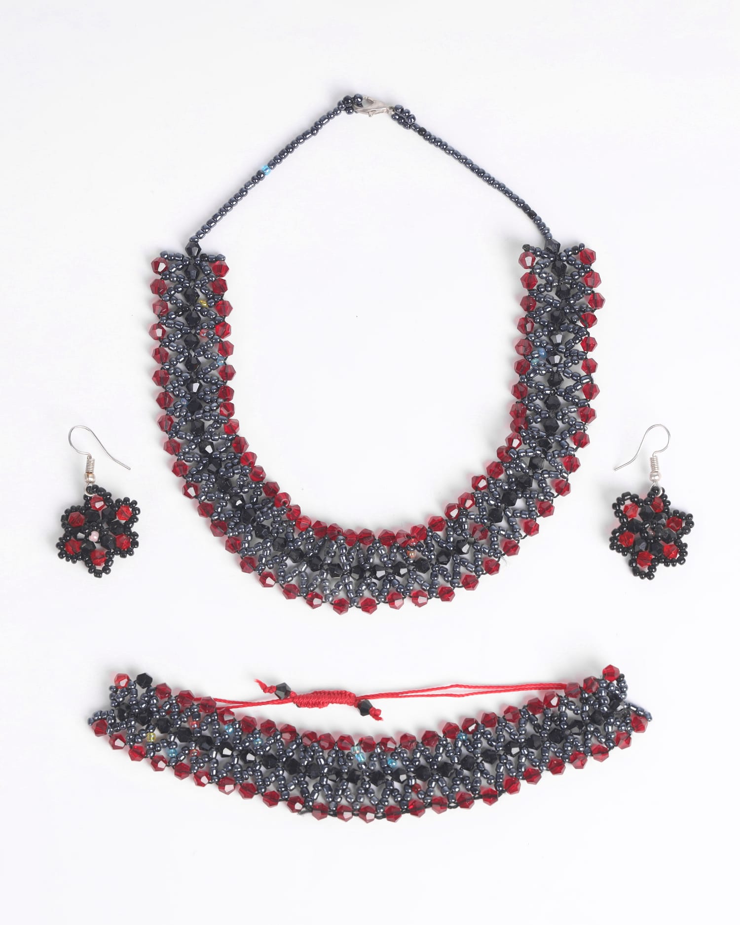 Red & Black Beaded Jewelry Set