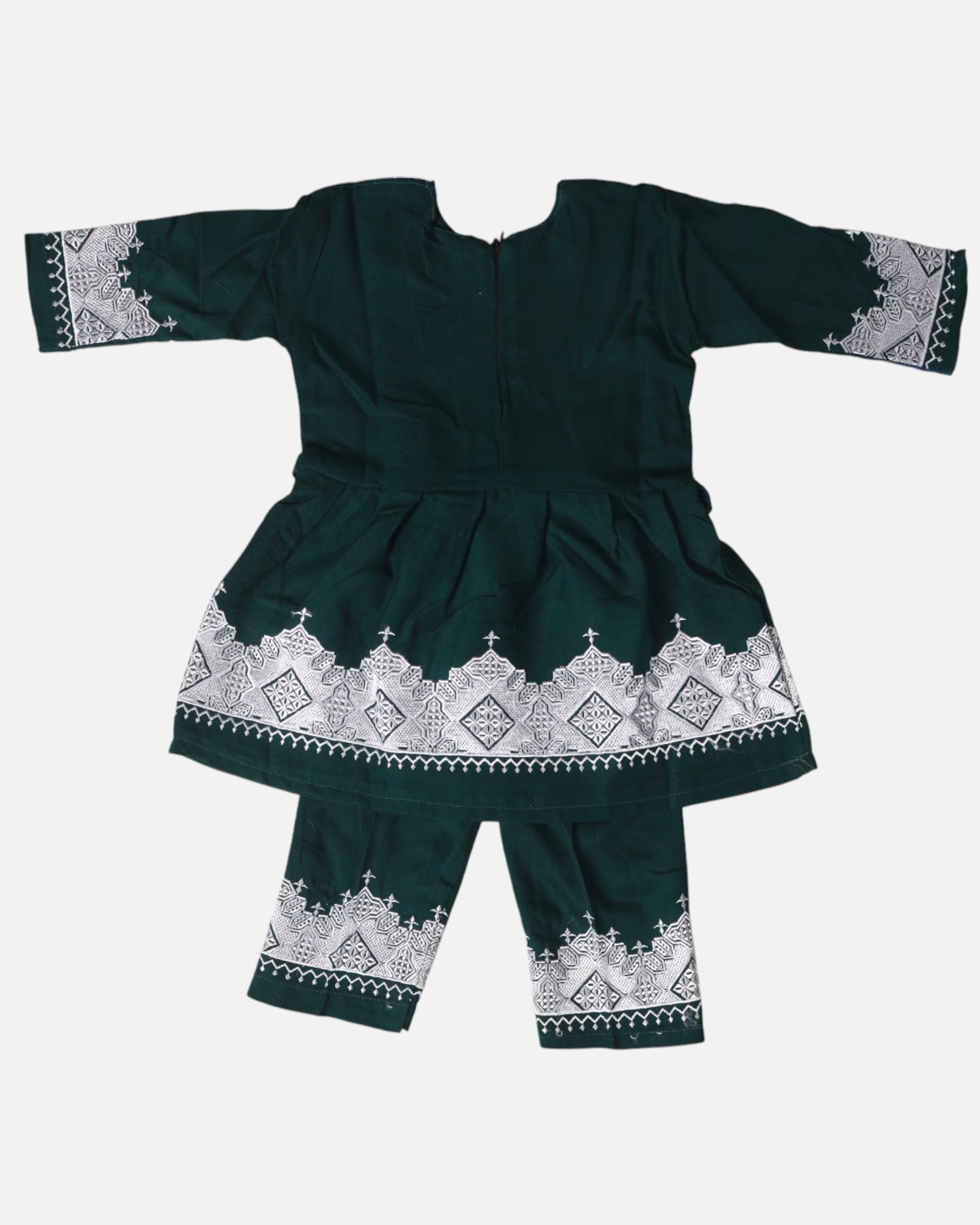 Traditional Afghan Children's Outfit – Green Embroidered Dress and Trousers