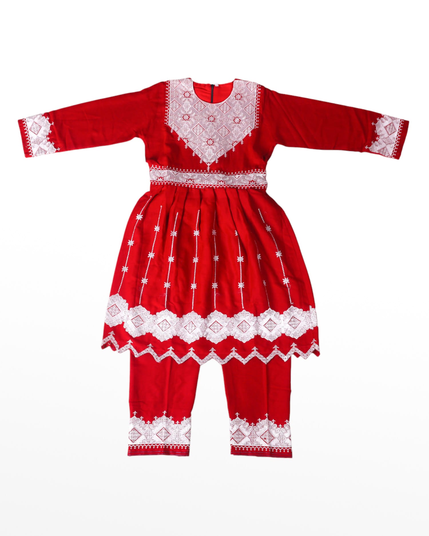 Traditional Afghan Children's Outfit – Red Embroidered Dress and Trousers