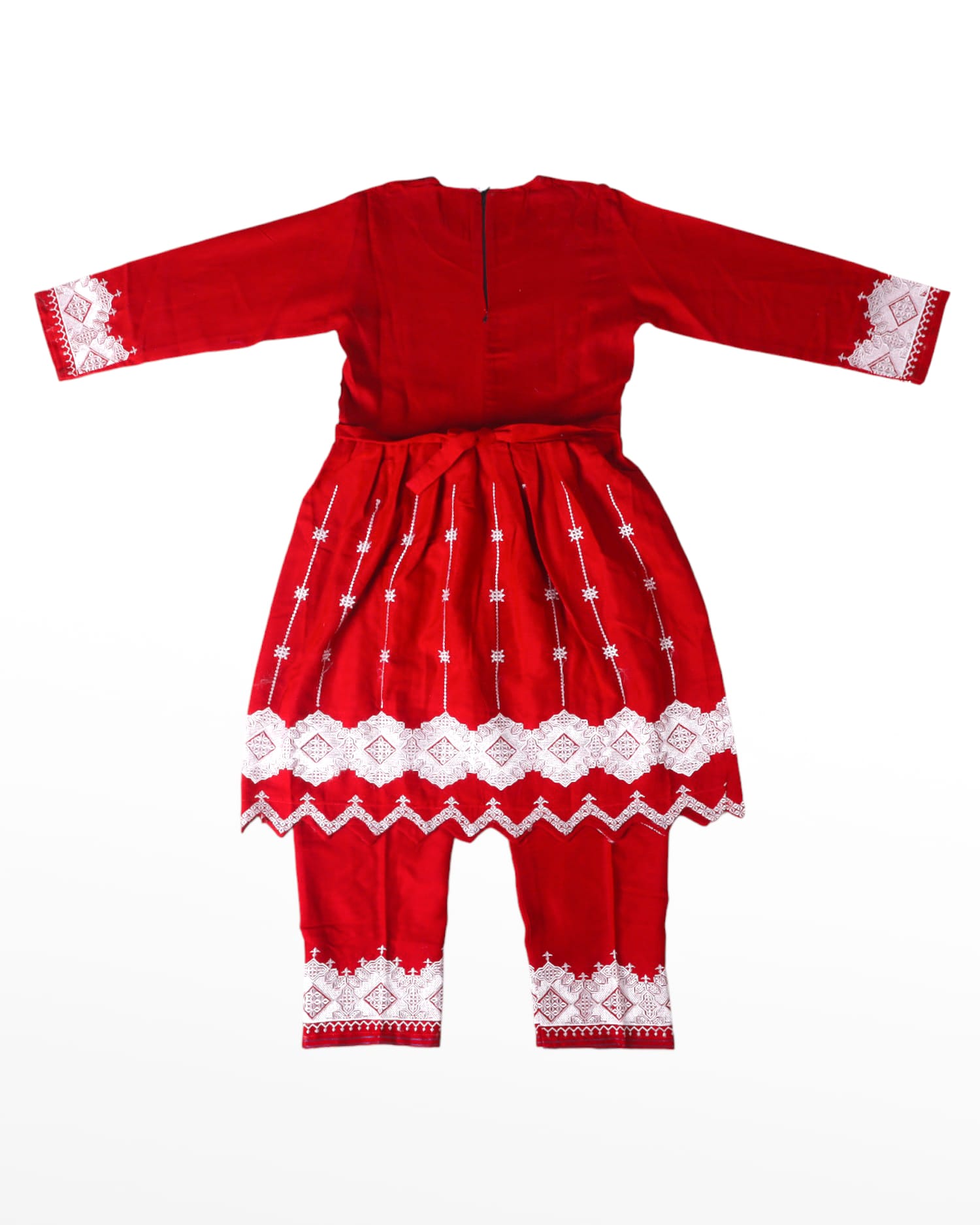 Traditional Afghan Children's Outfit – Red Embroidered Dress and Trousers