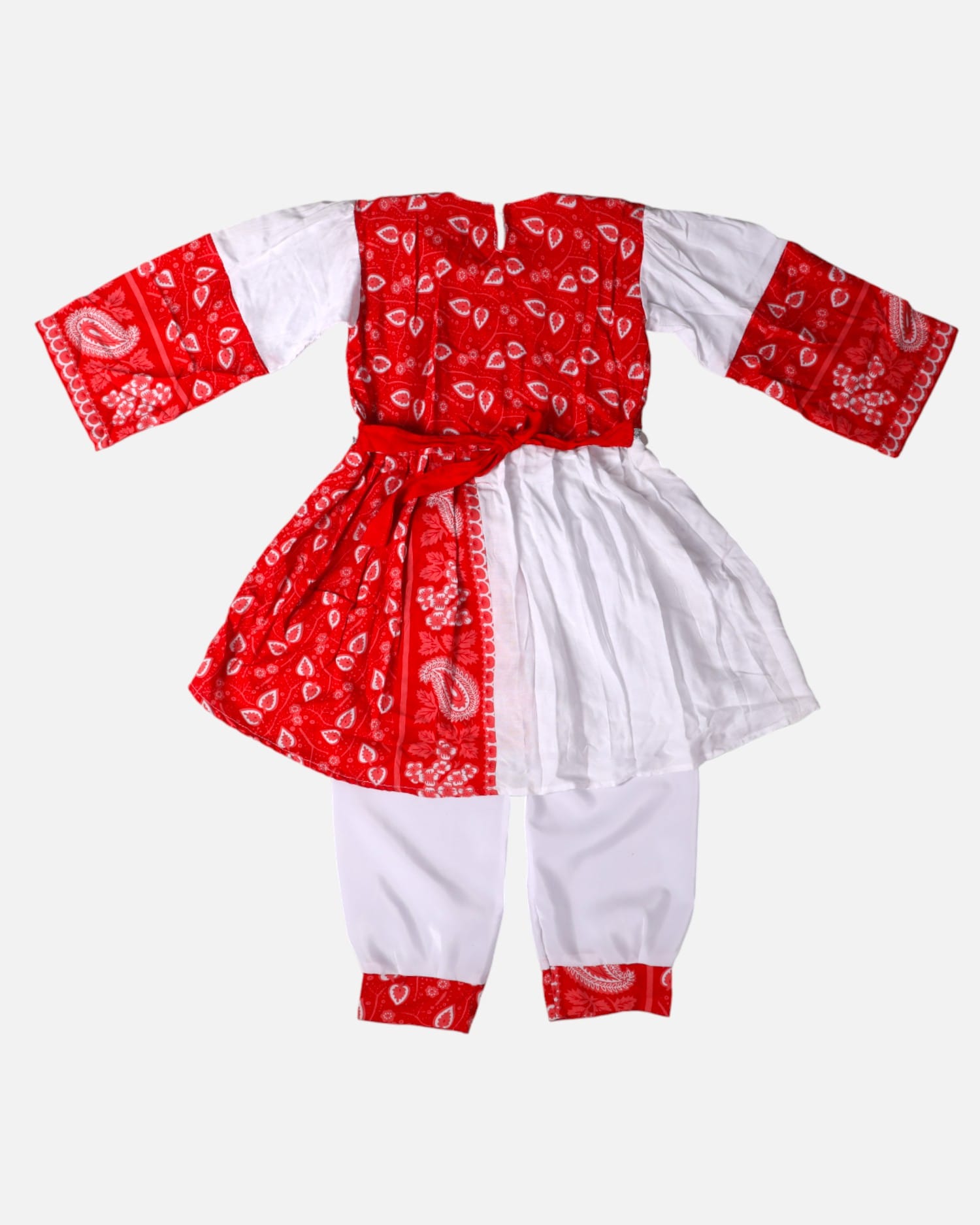 Red and White Traditional Embroidered Cotton Dress