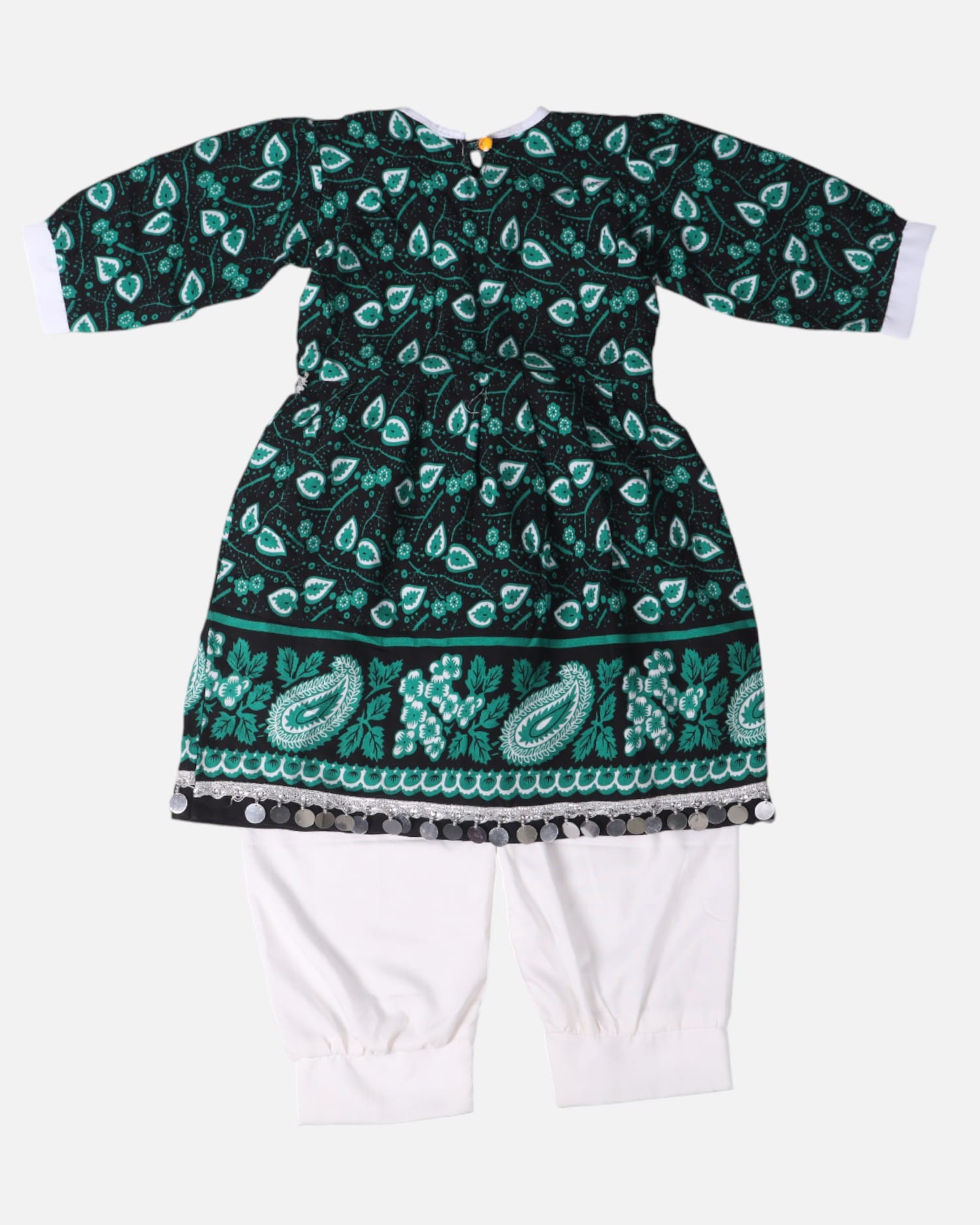 Dark Green & White Cotton Bandana Print Dress