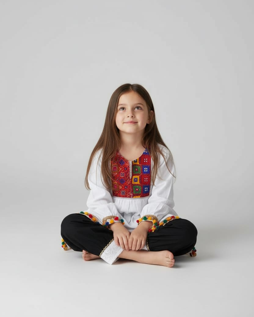 White Afghan Hazargi Girls Cotton Dress