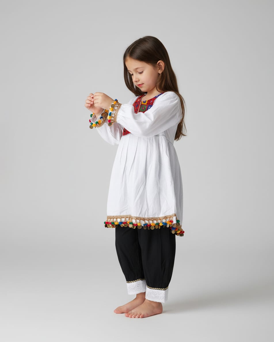 White Afghan Hazargi Girls Cotton Dress