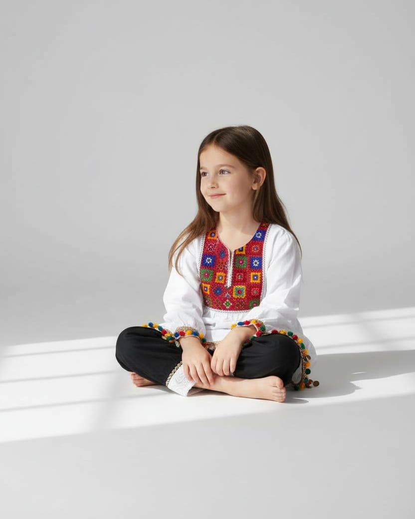 White Afghan Hazargi Girls Cotton Dress