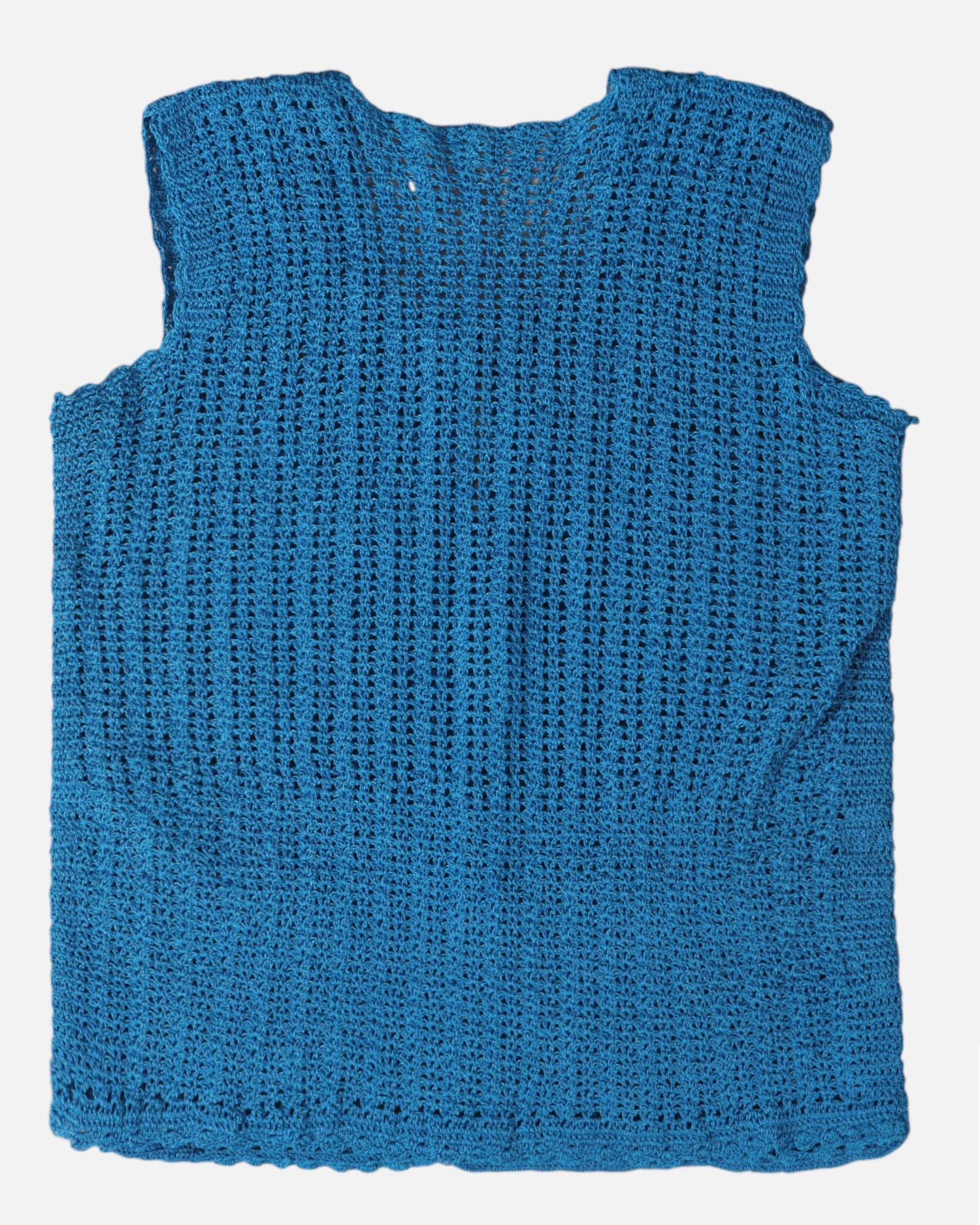 Blue Hand Knitted Sleeveless Jacket for Women