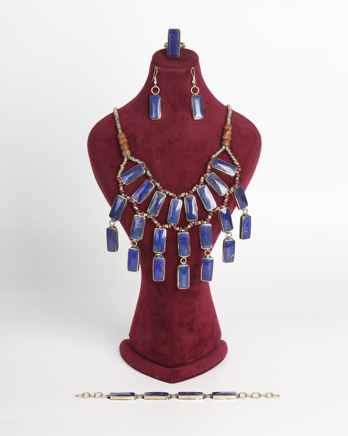 Handmade Lapis Lazuli Jewelry Set – Necklace, Earrings, and Bracelet with Lapis from Bamiyan