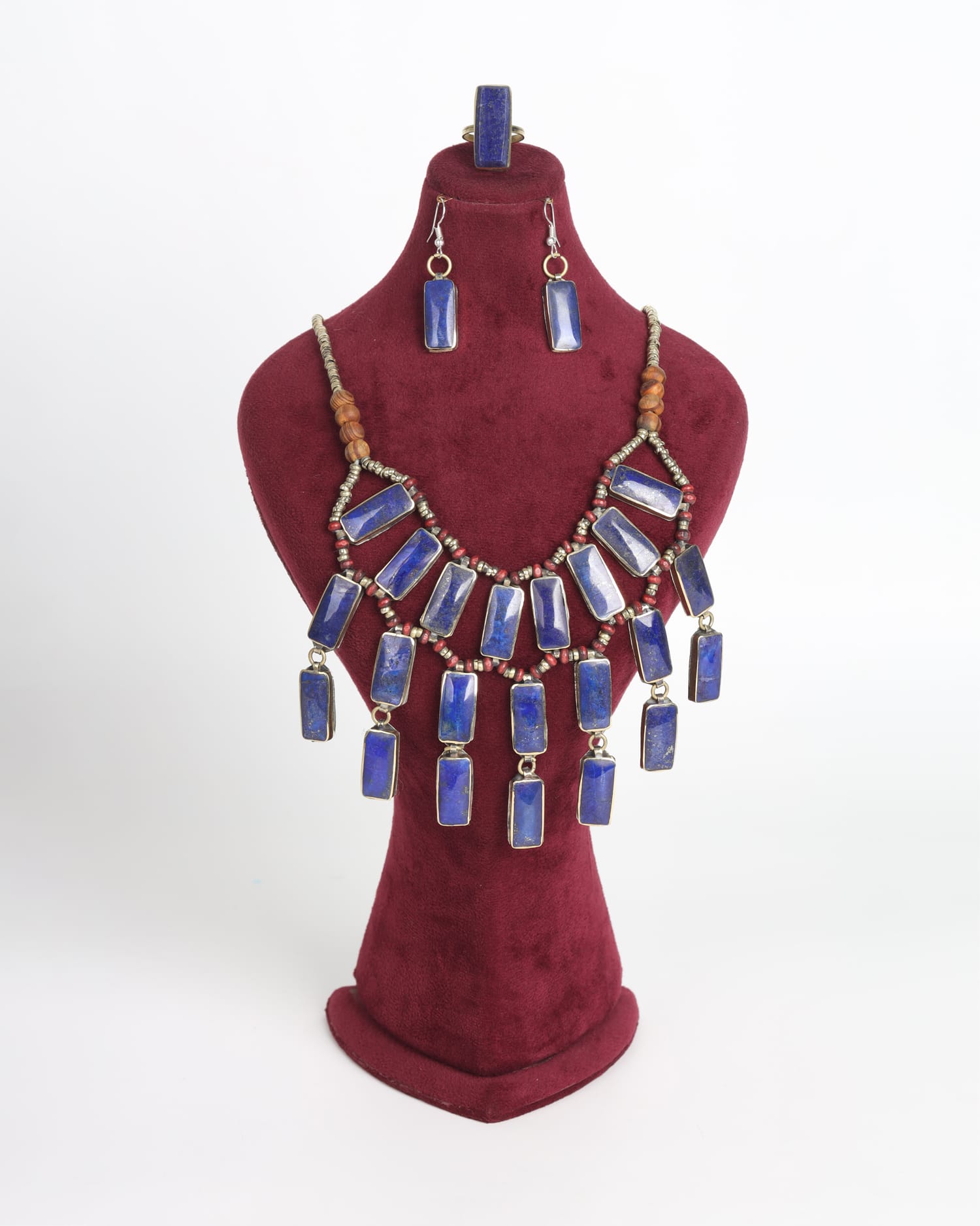 Handmade Lapis Lazuli Jewelry Set – Necklace, Earrings, and Bracelet with Lapis from Bamiyan