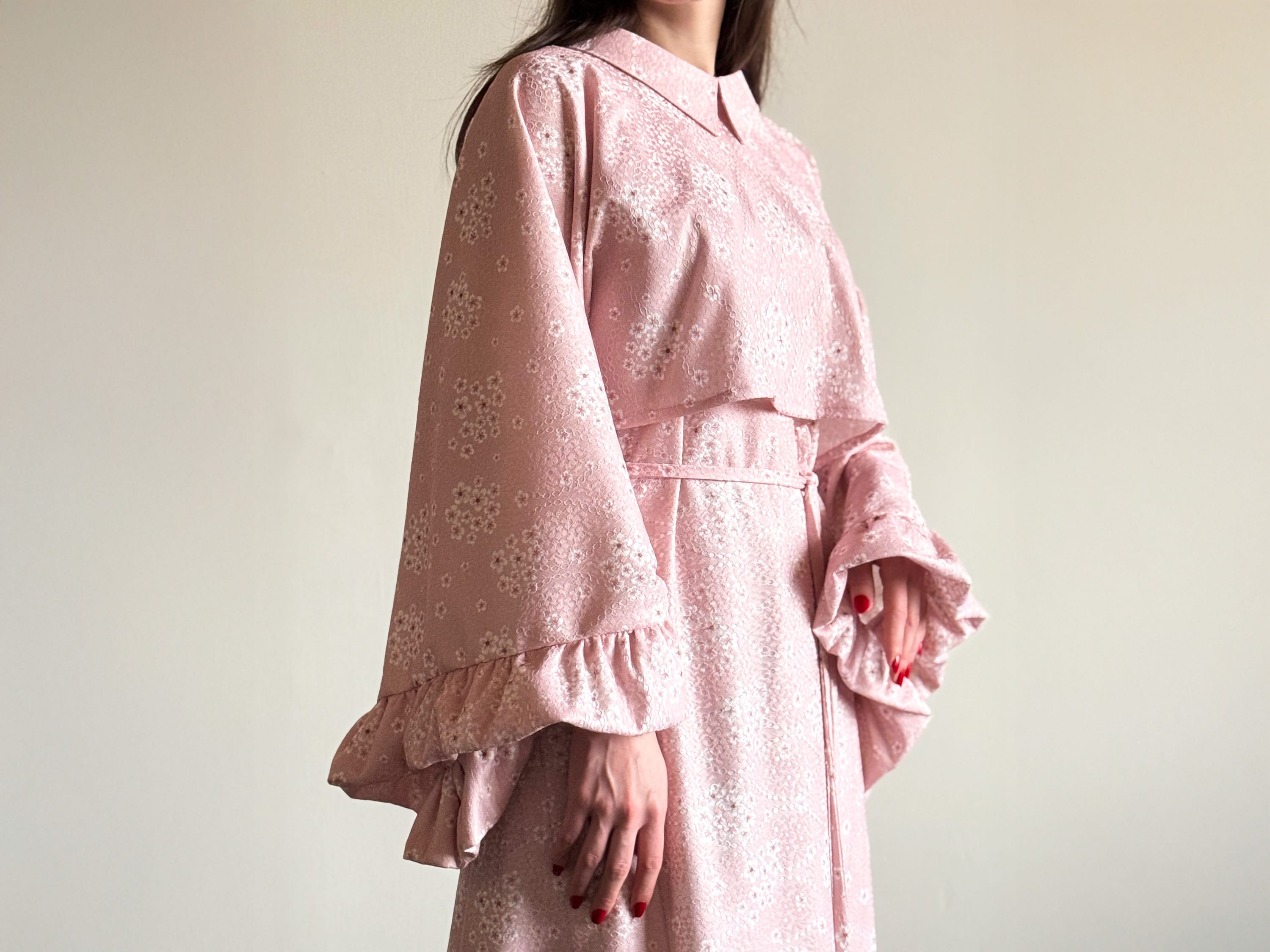 Handcrafted Floral Two Piece Dress Pink