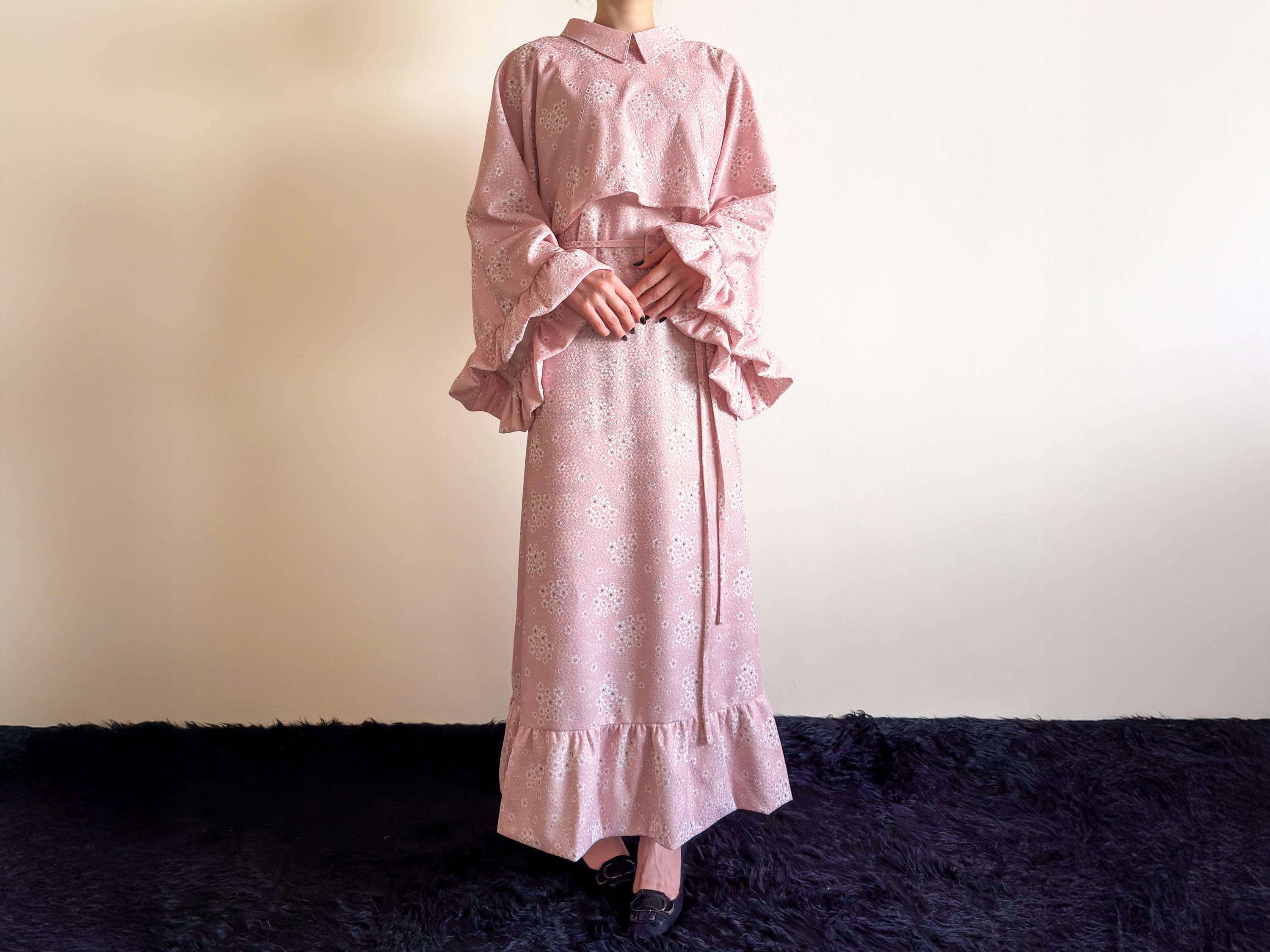 Handcrafted Floral Two Piece Dress Pink