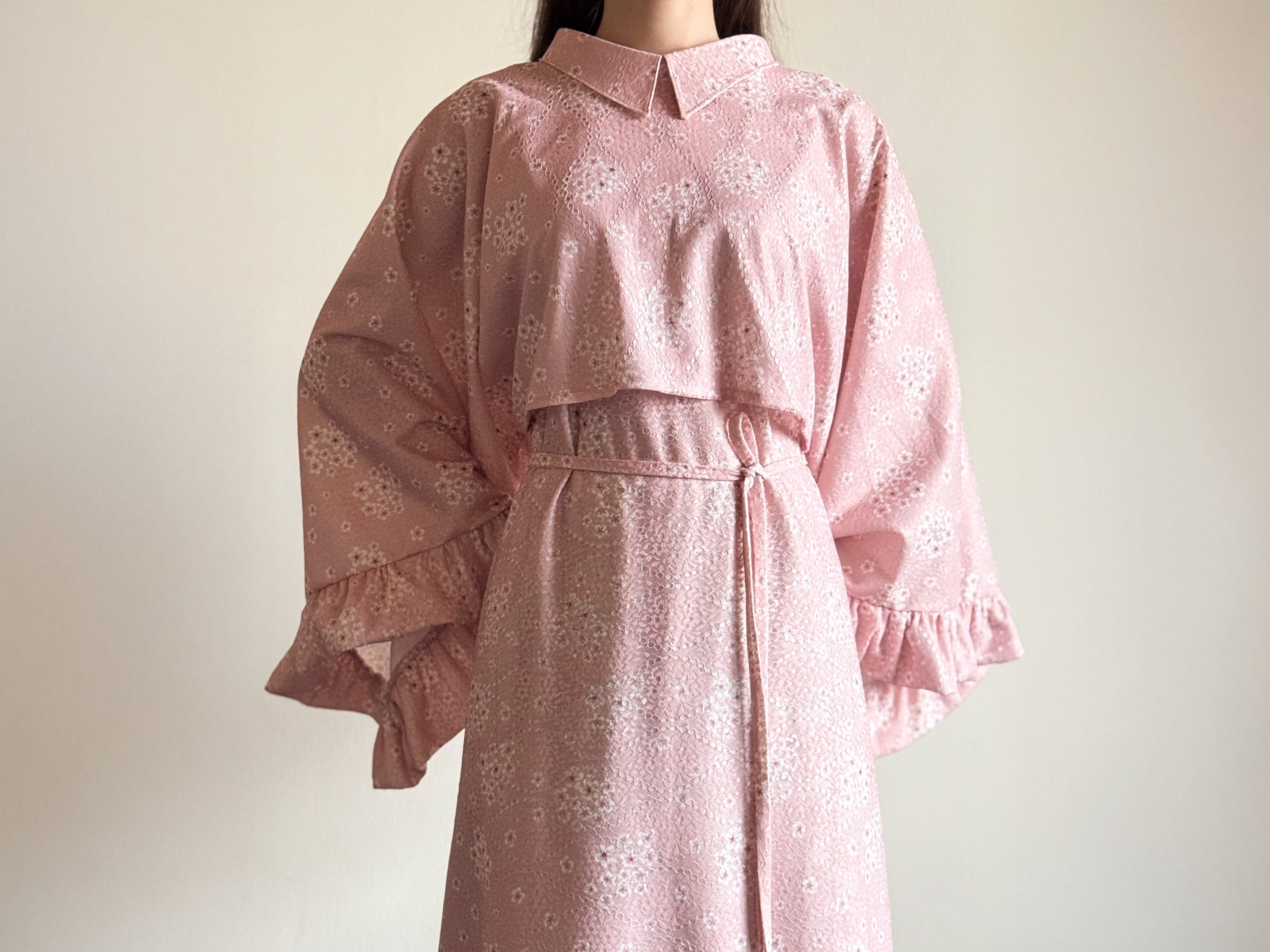 Handcrafted Floral Two Piece Dress Pink