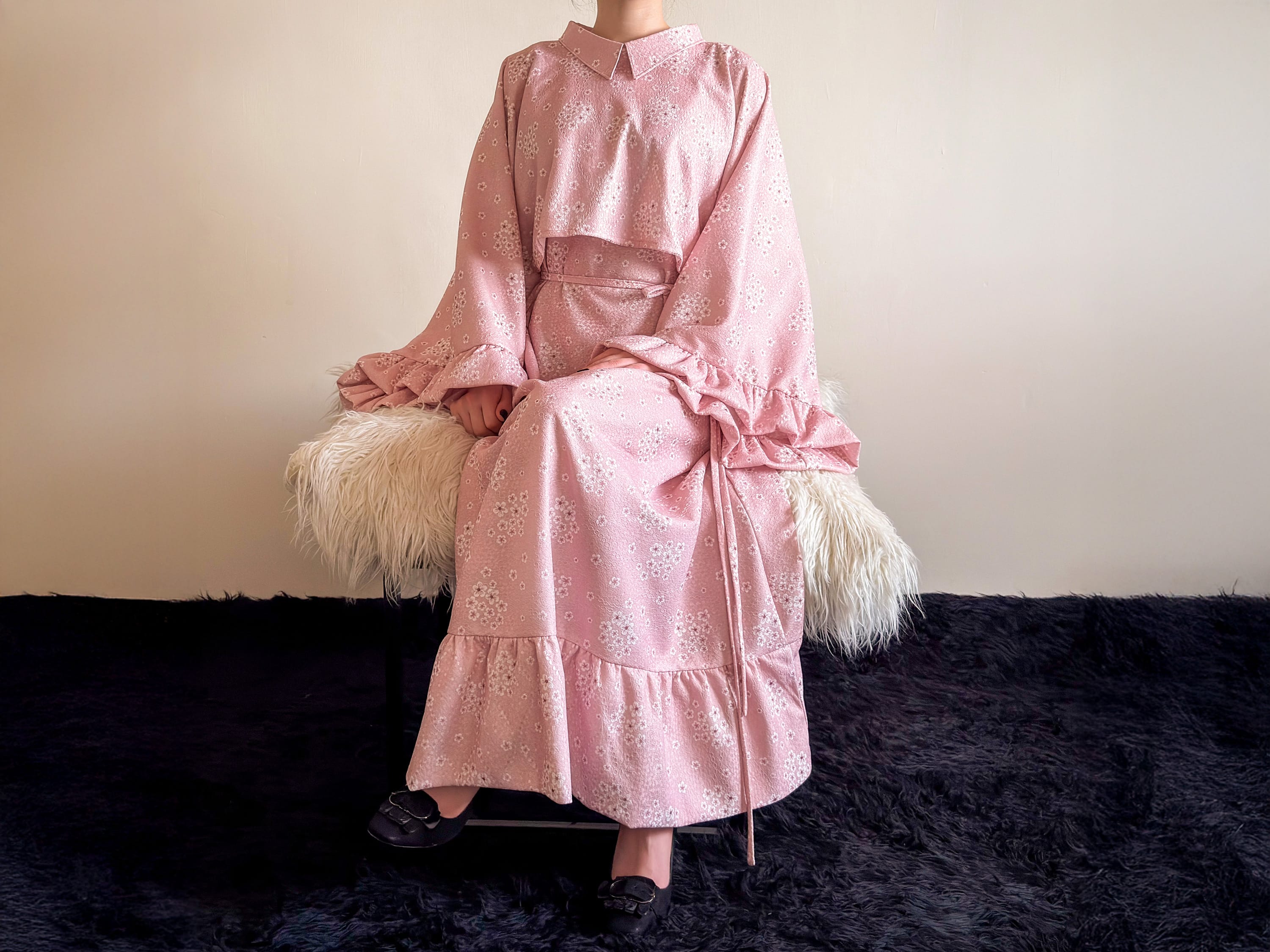 Handcrafted Floral Two Piece Dress Pink