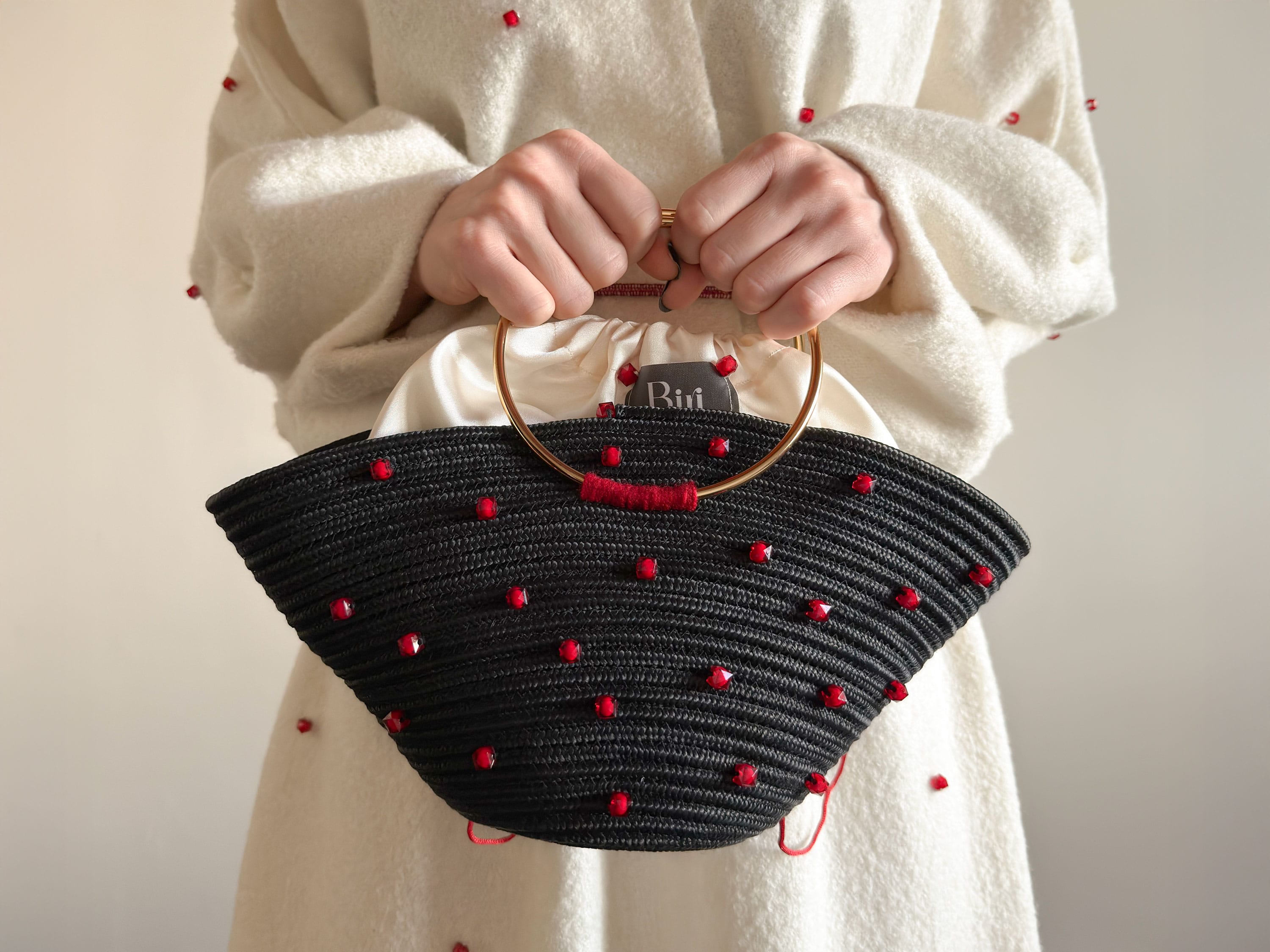 The Midnight Bloom Bag: Handcrafted Black & Red Pearl Edition