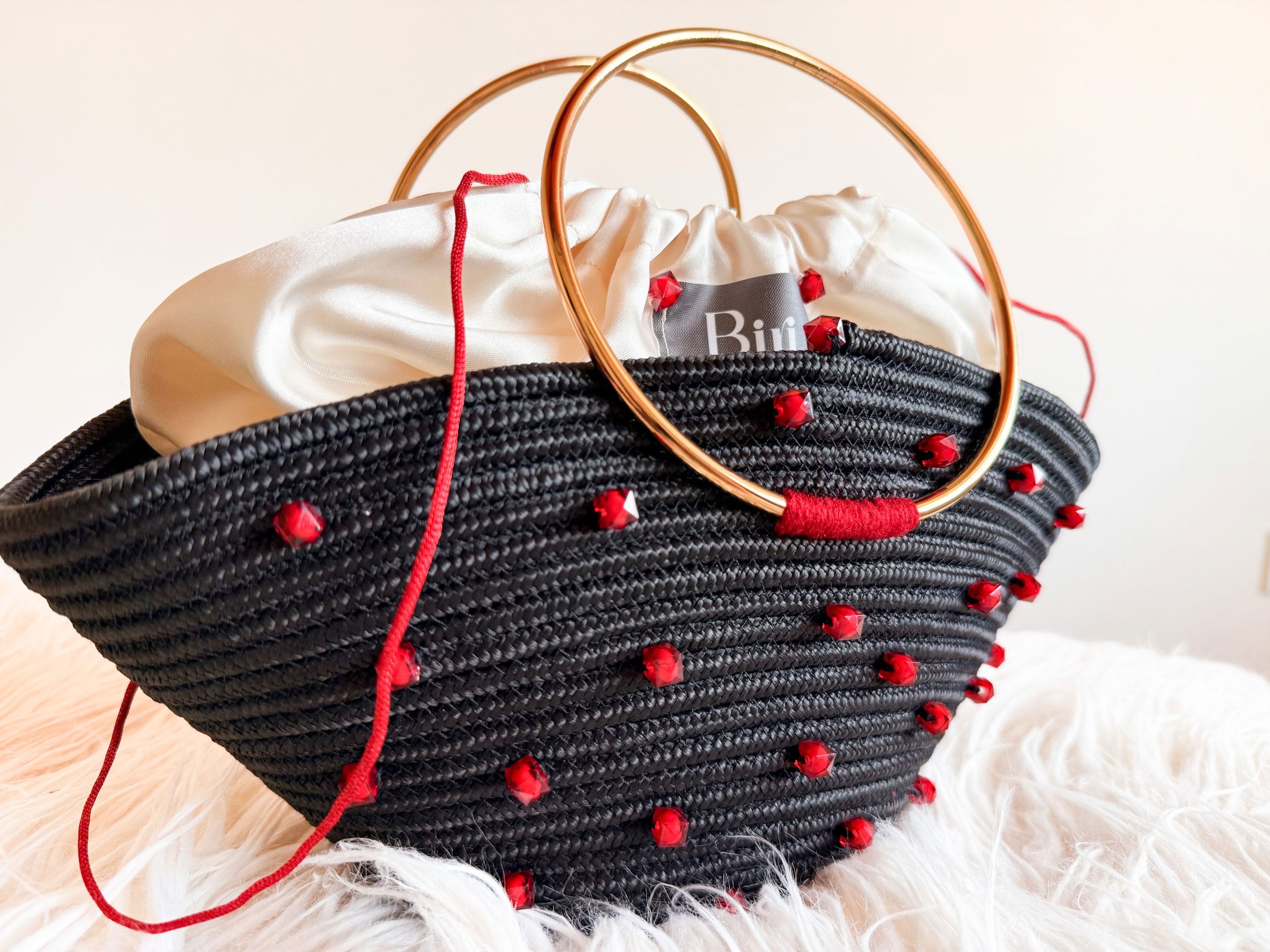 The Midnight Bloom Bag: Handcrafted Black & Red Pearl Edition