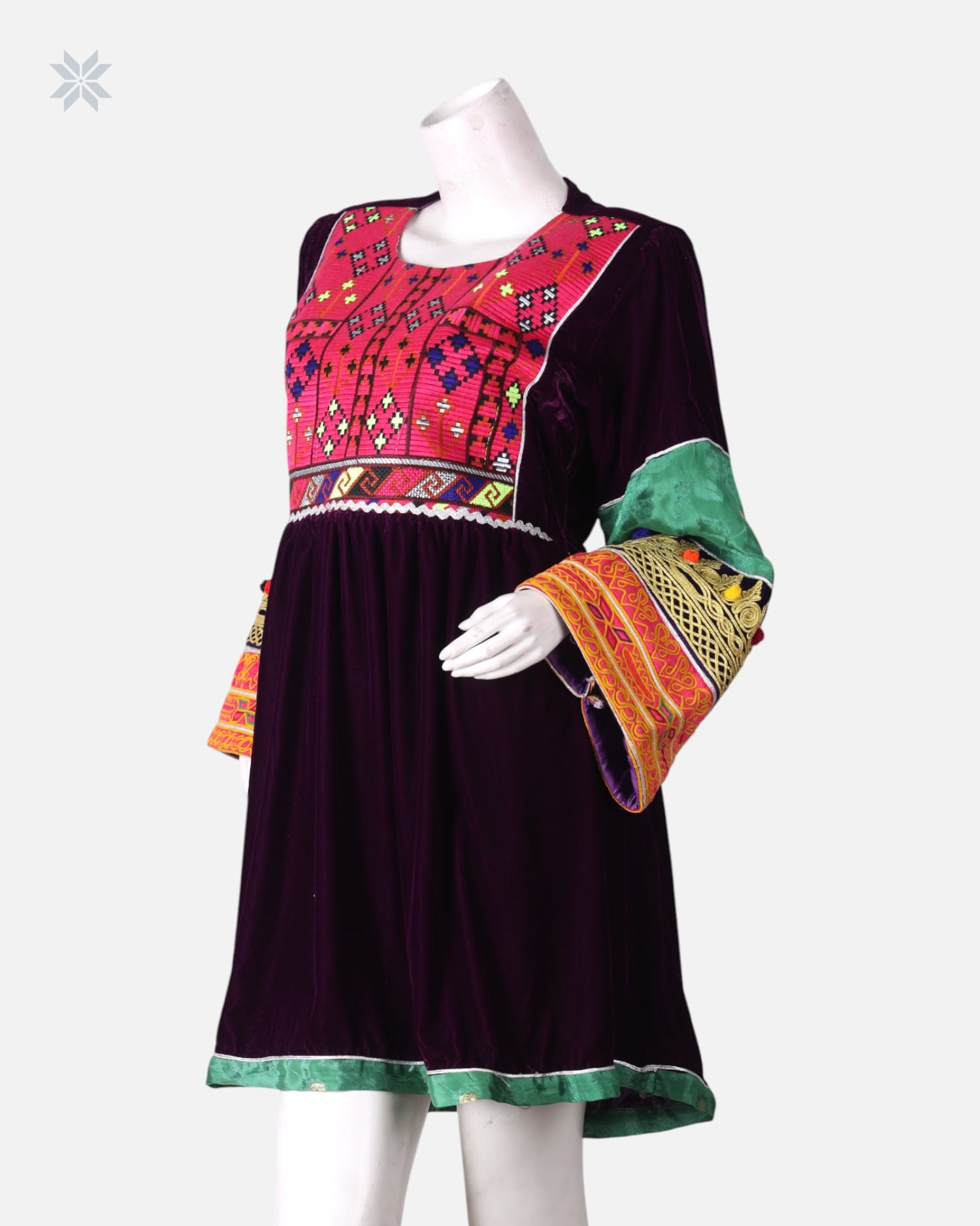 Burgundy and Green Short Dress Handmade