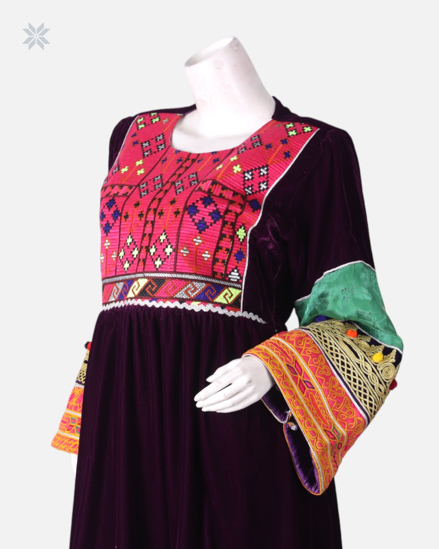 Burgundy and Green Short Dress Handmade
