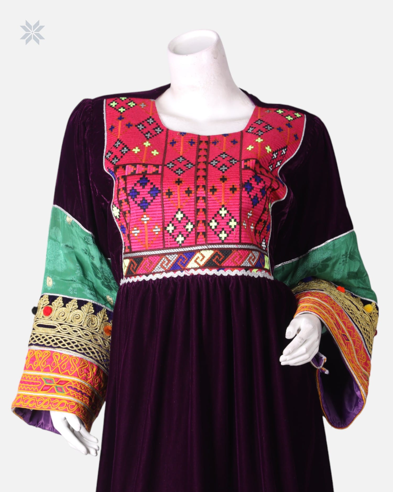Burgundy and Green Short Dress Handmade
