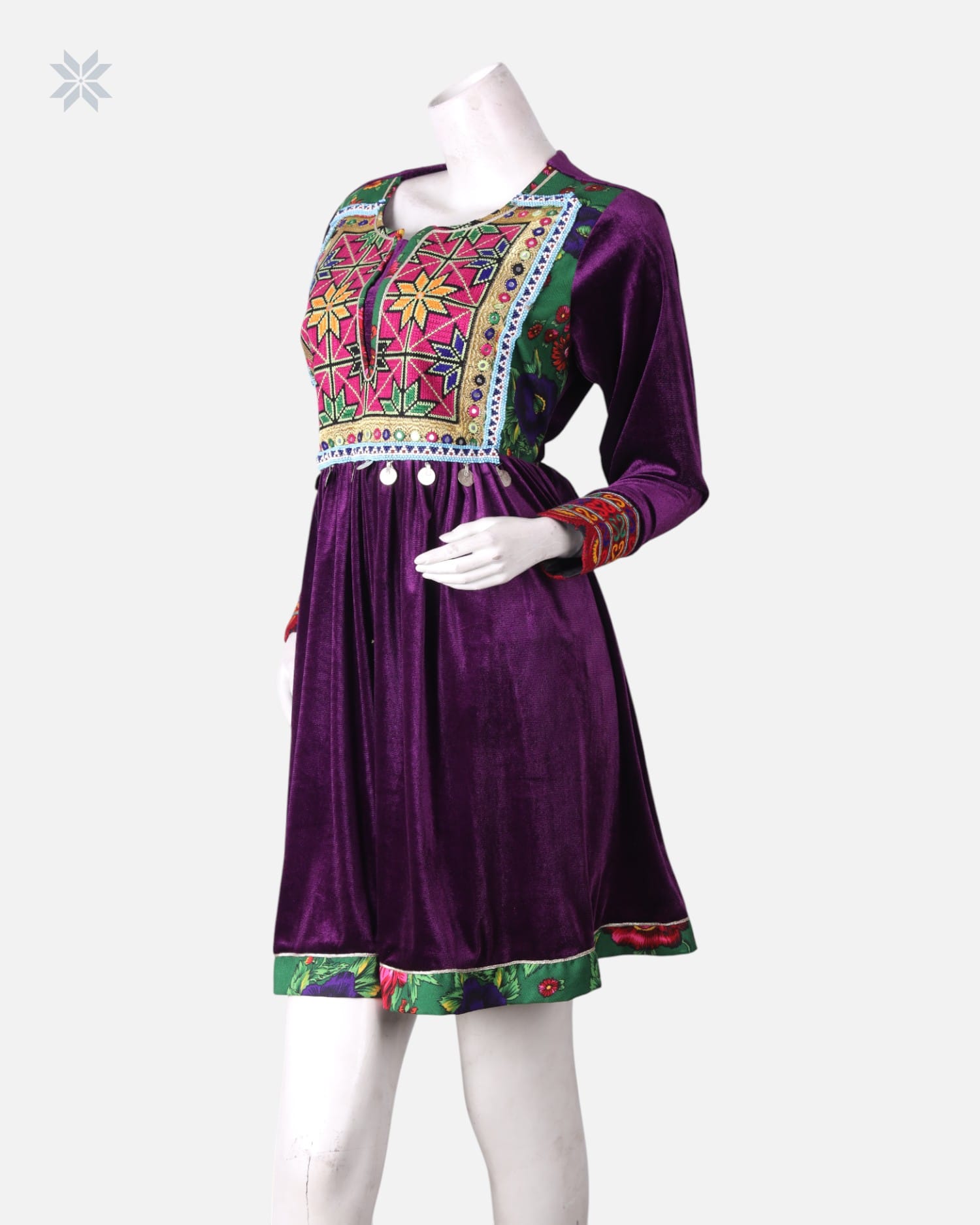 Deep Purple Velvet Dress with Colorful Handcrafted Embroidery | Aseel