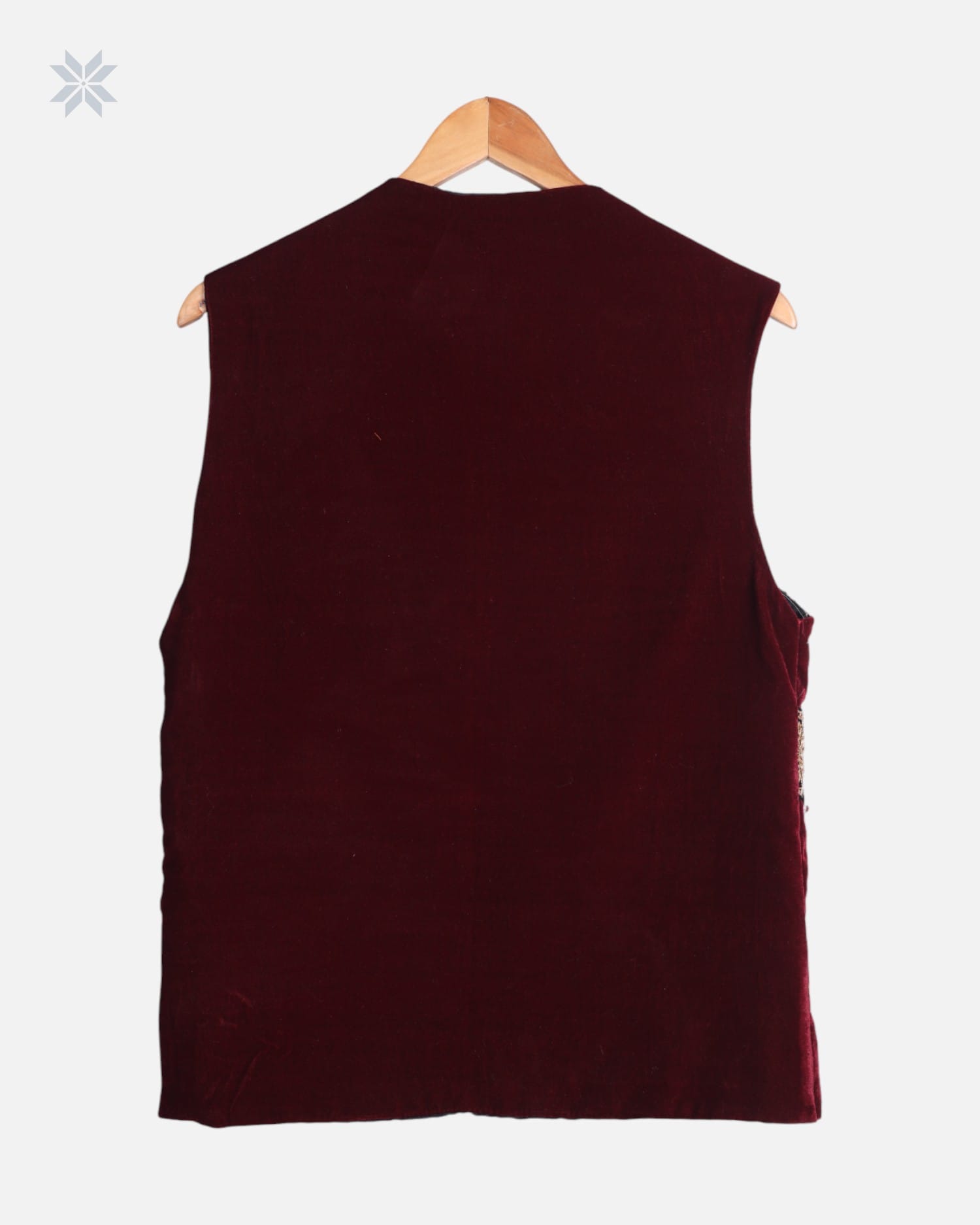 Burgundy Afghan Velvet Men’s Vest with Floral Embroidery and Decorative Coins