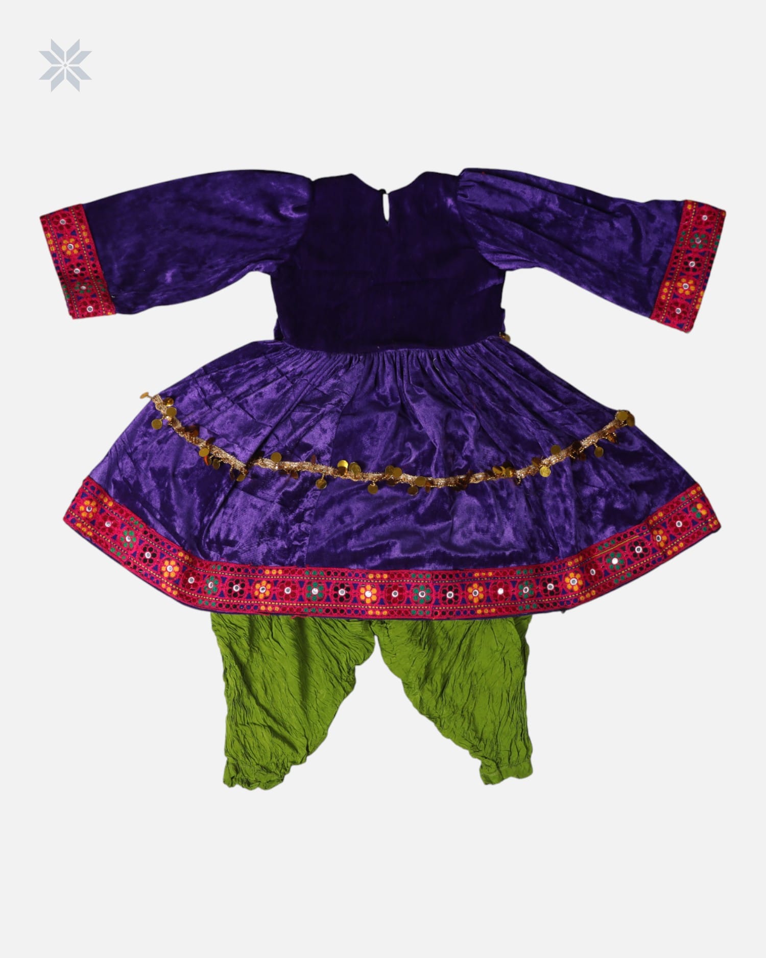 Child Velvet Dress in Rich Emerald blue with Embroidered Details