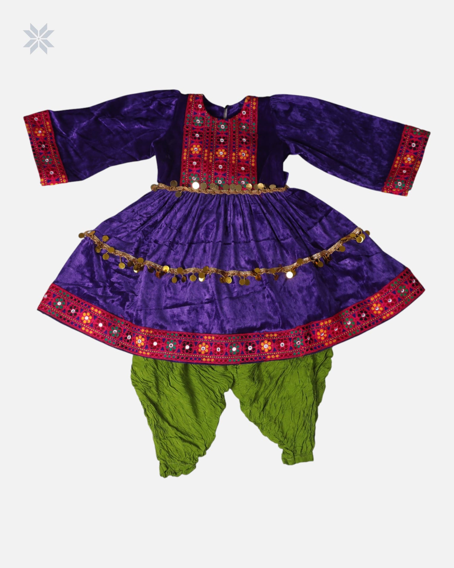 Child Velvet Dress in Rich Emerald blue with Embroidered Details