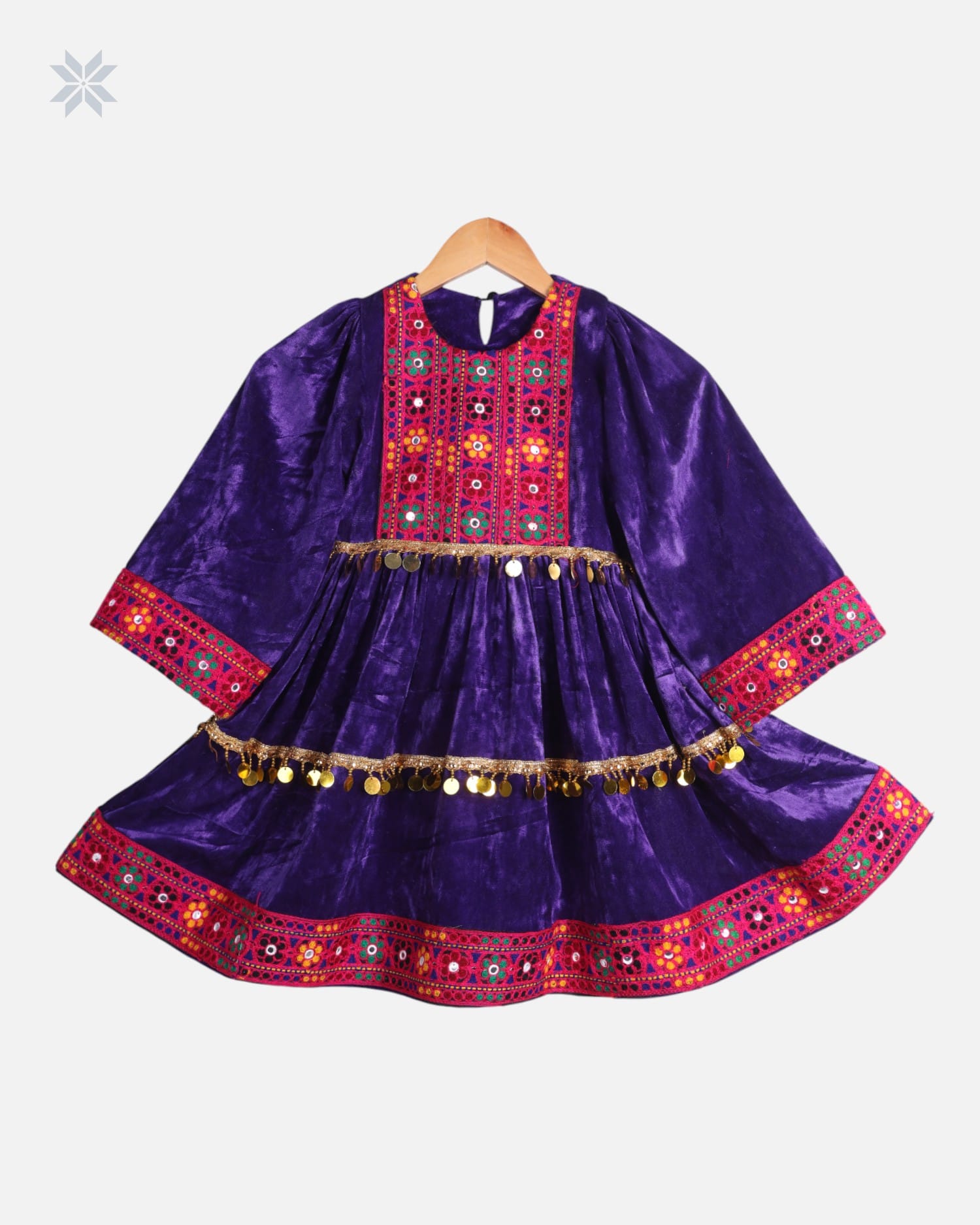 Child Velvet Dress in Rich Emerald blue with Embroidered Details