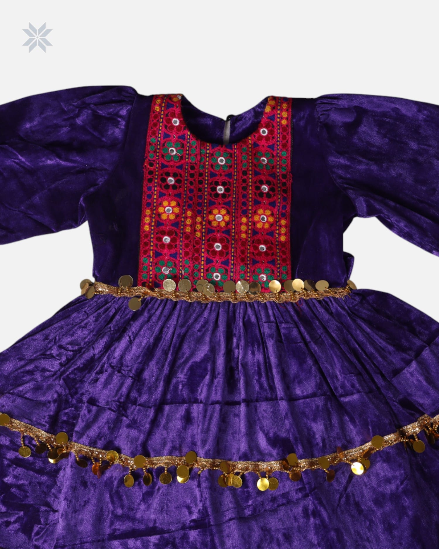 Child Velvet Dress in Rich Emerald blue with Embroidered Details